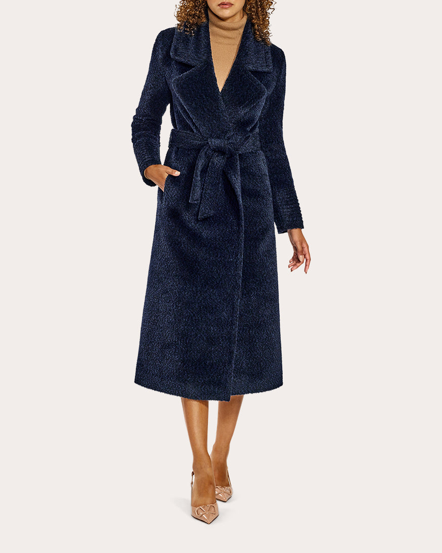 Bouclé Alpaca Long Notch Collar Wrap Coat