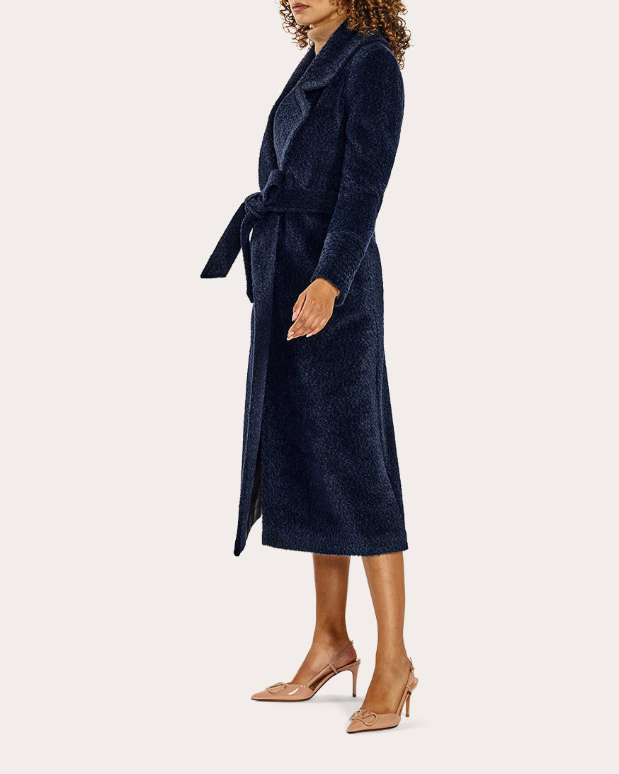 Bouclé Alpaca Long Notch Collar Wrap Coat