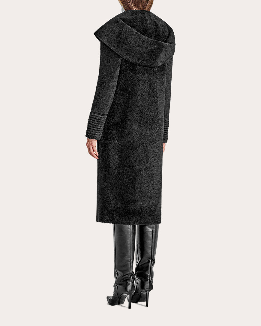 Bouclé Alpaca Long Hooded Coat