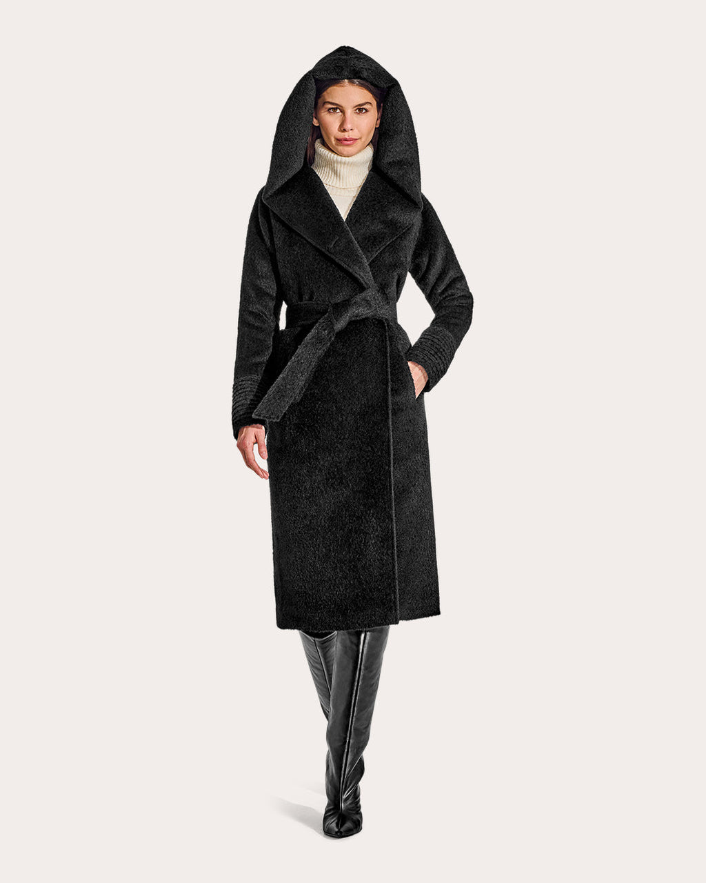 Bouclé Alpaca Long Hooded Coat