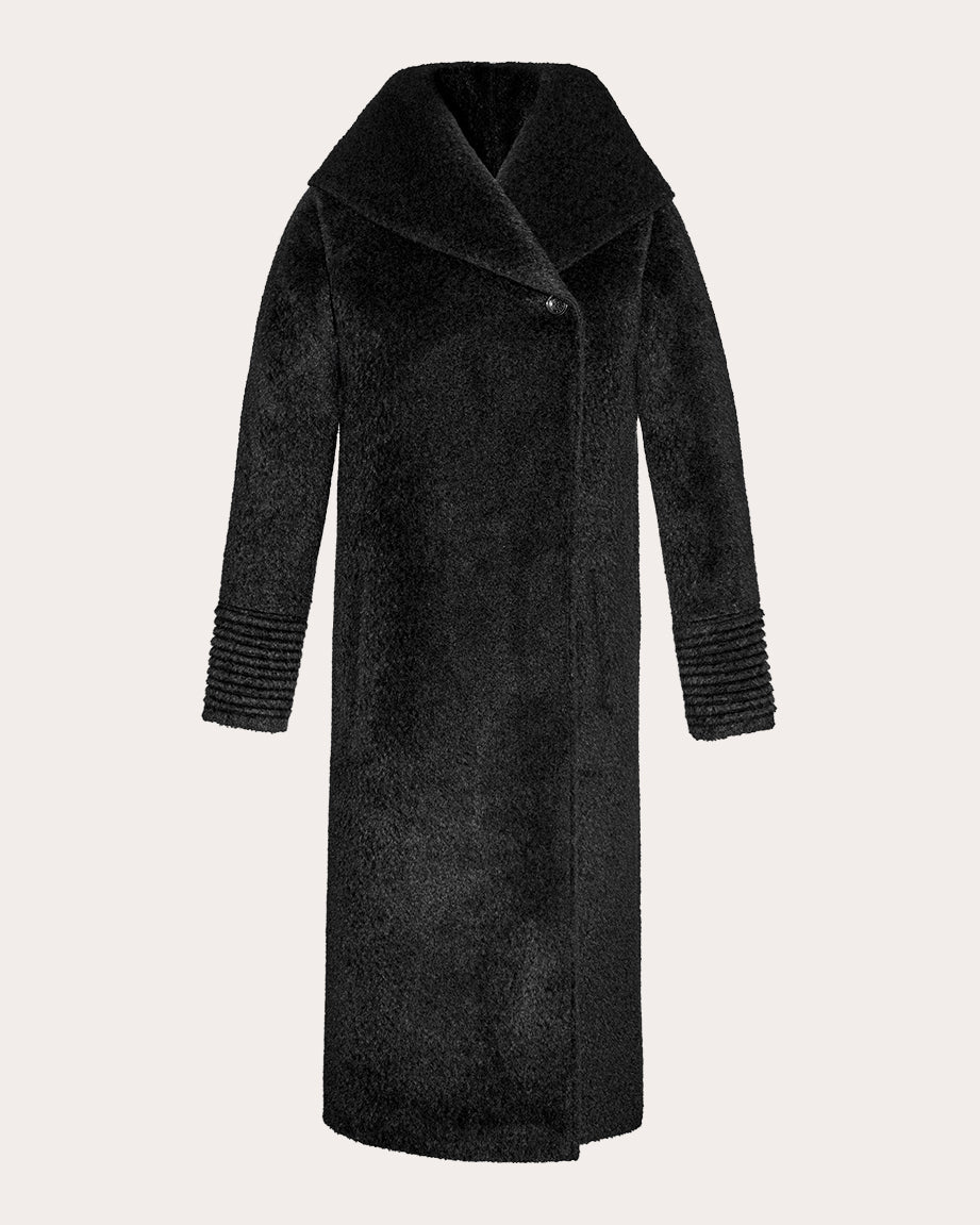 Bouclé Alpaca Long Hooded Coat
