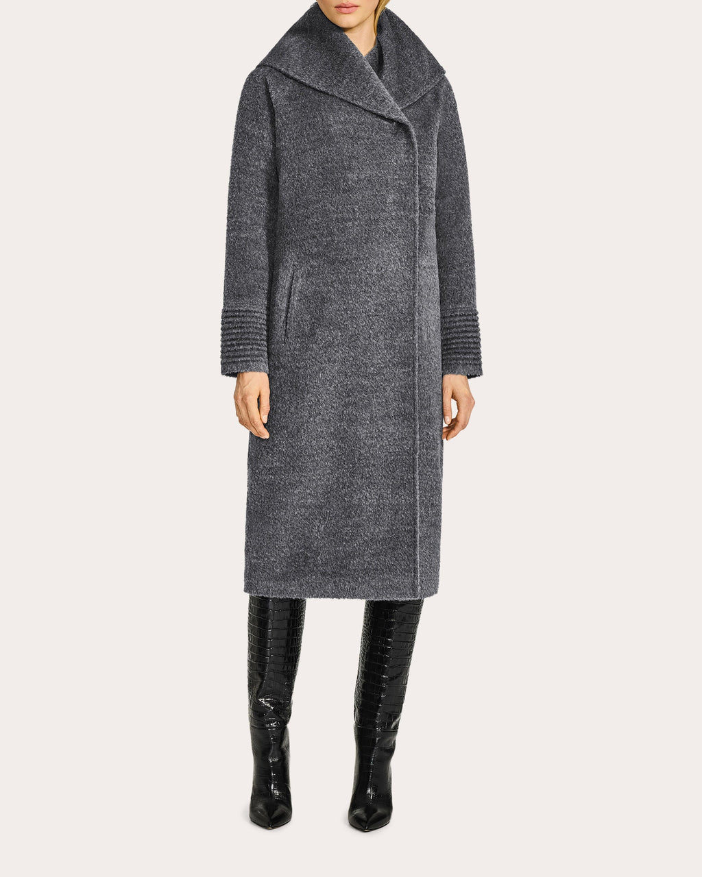 Bouclé Alpaca Hooded Long Coat