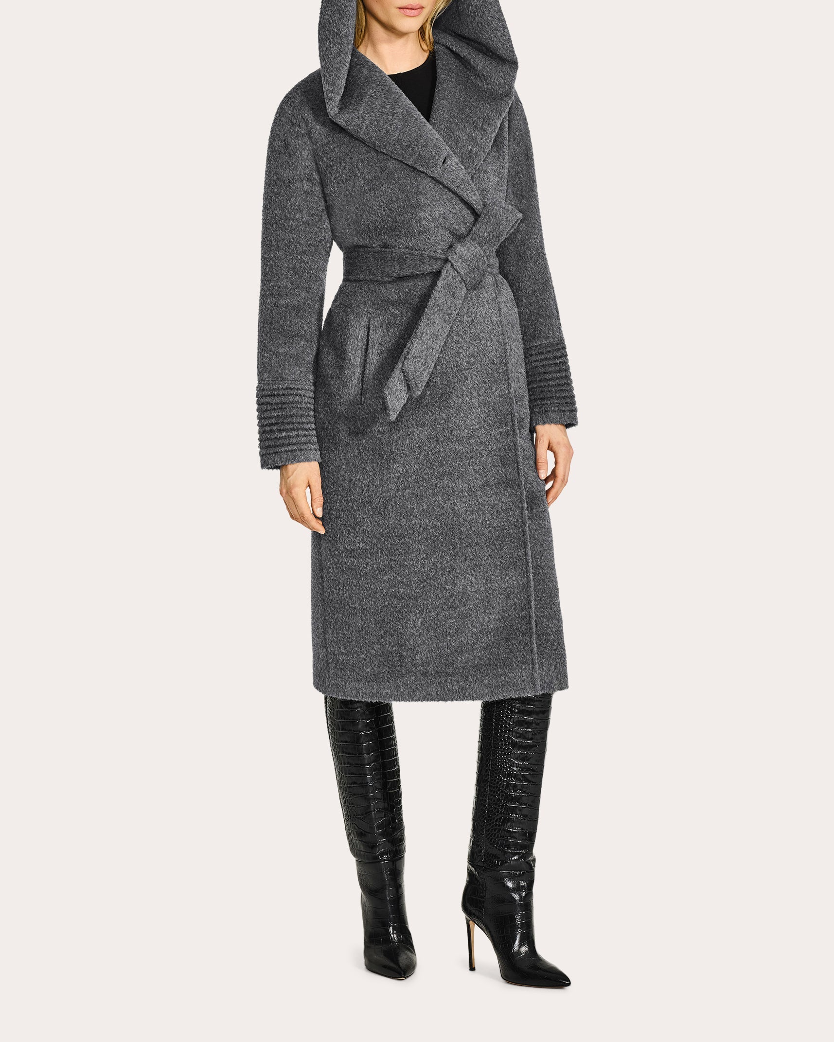 Bouclé Alpaca Hooded Long Coat
