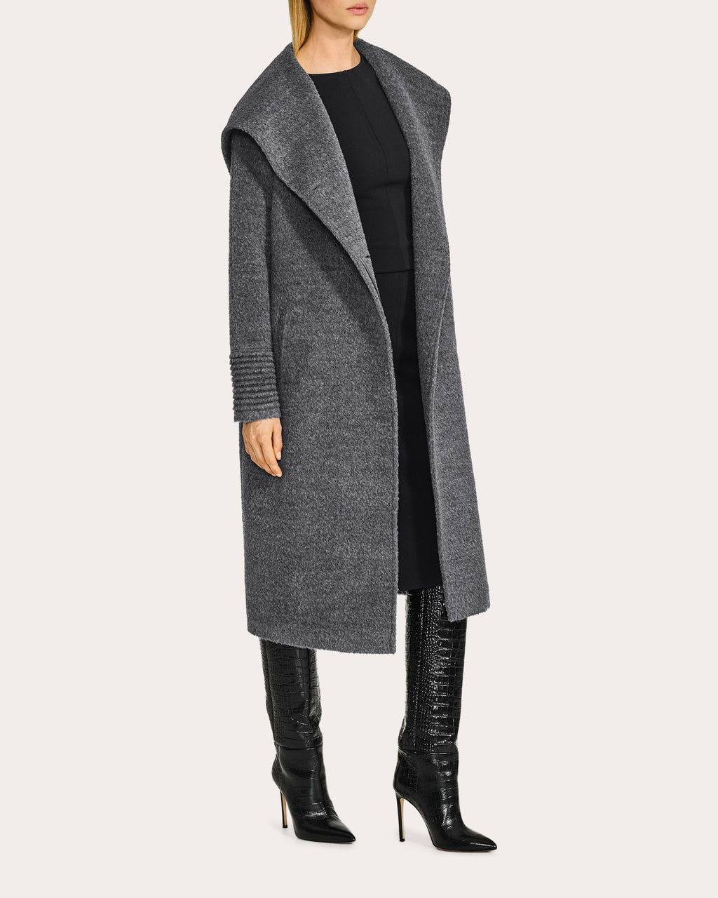 Bouclé Alpaca Hooded Long Coat