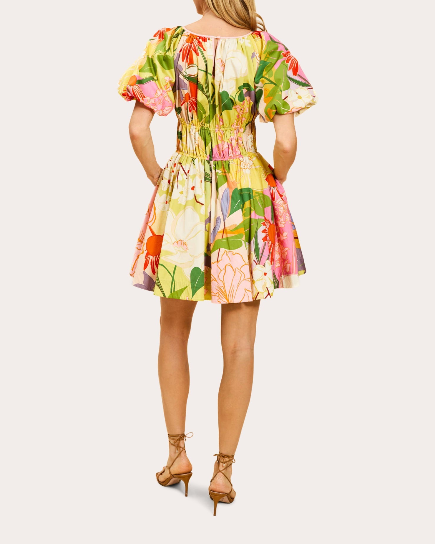 Breakfast Floral Poplin Shirred Mini Dress