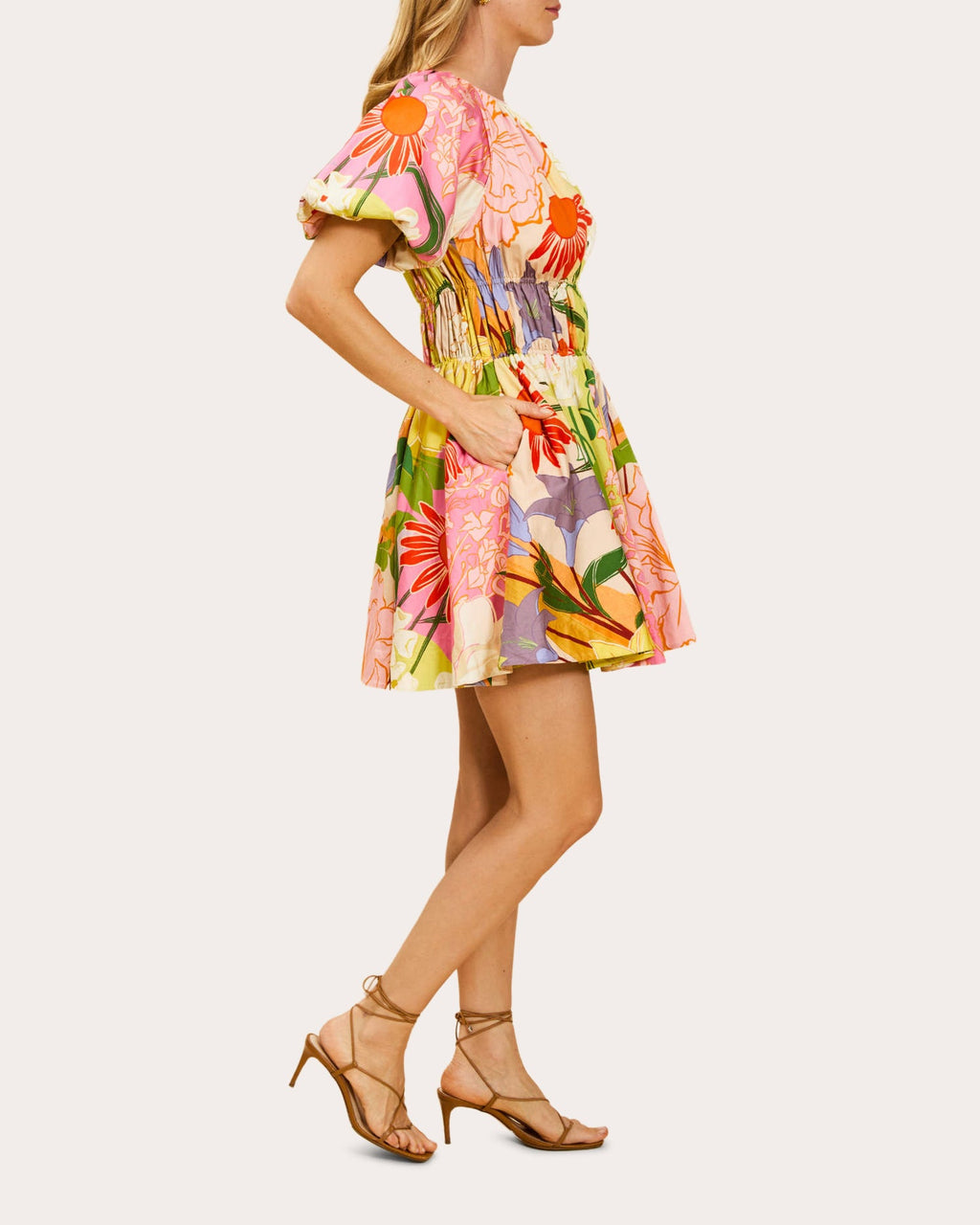 Breakfast Floral Poplin Shirred Mini Dress