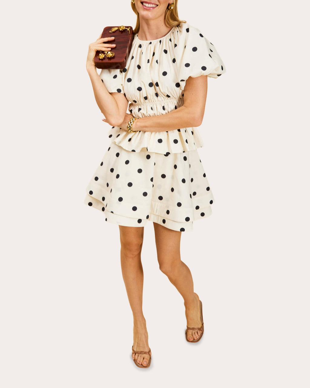 Breakfast Polka Dot Poplin Shirred Peplum Top