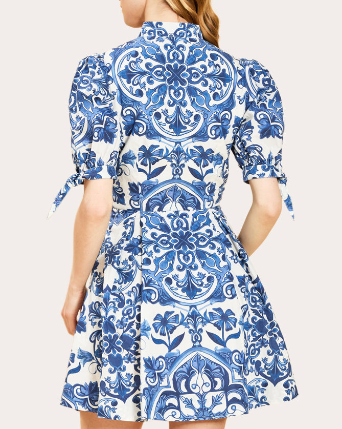 Brooklyn Floral Poplin Puff-Sleeve Mini Dress