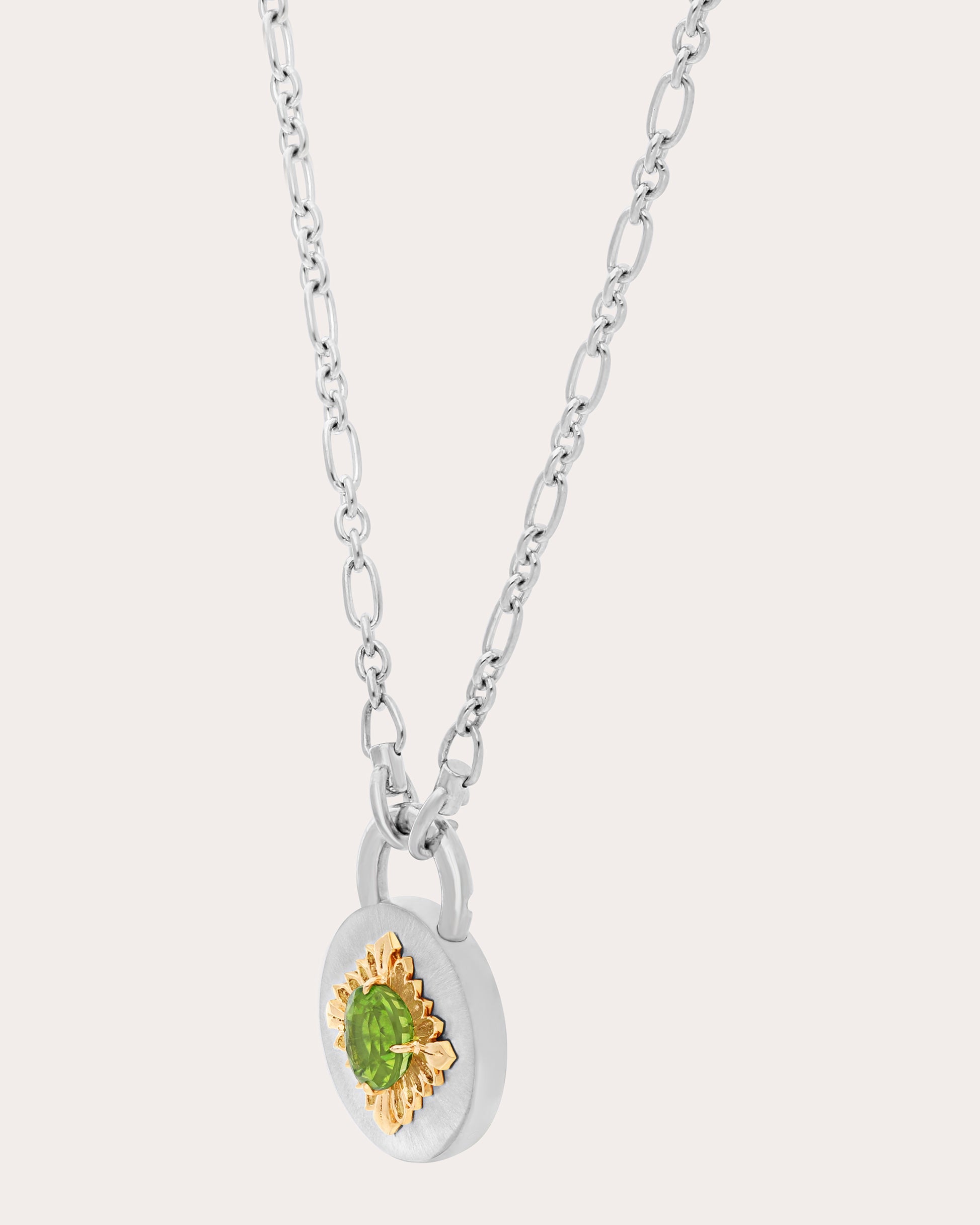Peridot Two-Tone Tag Pendant Necklace