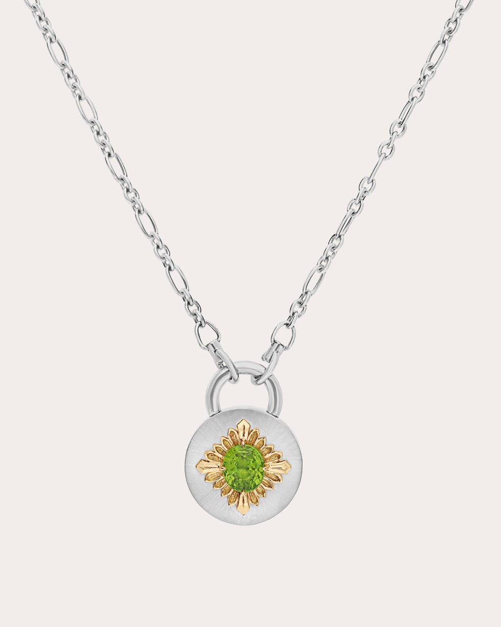 Peridot Two-Tone Tag Pendant Necklace