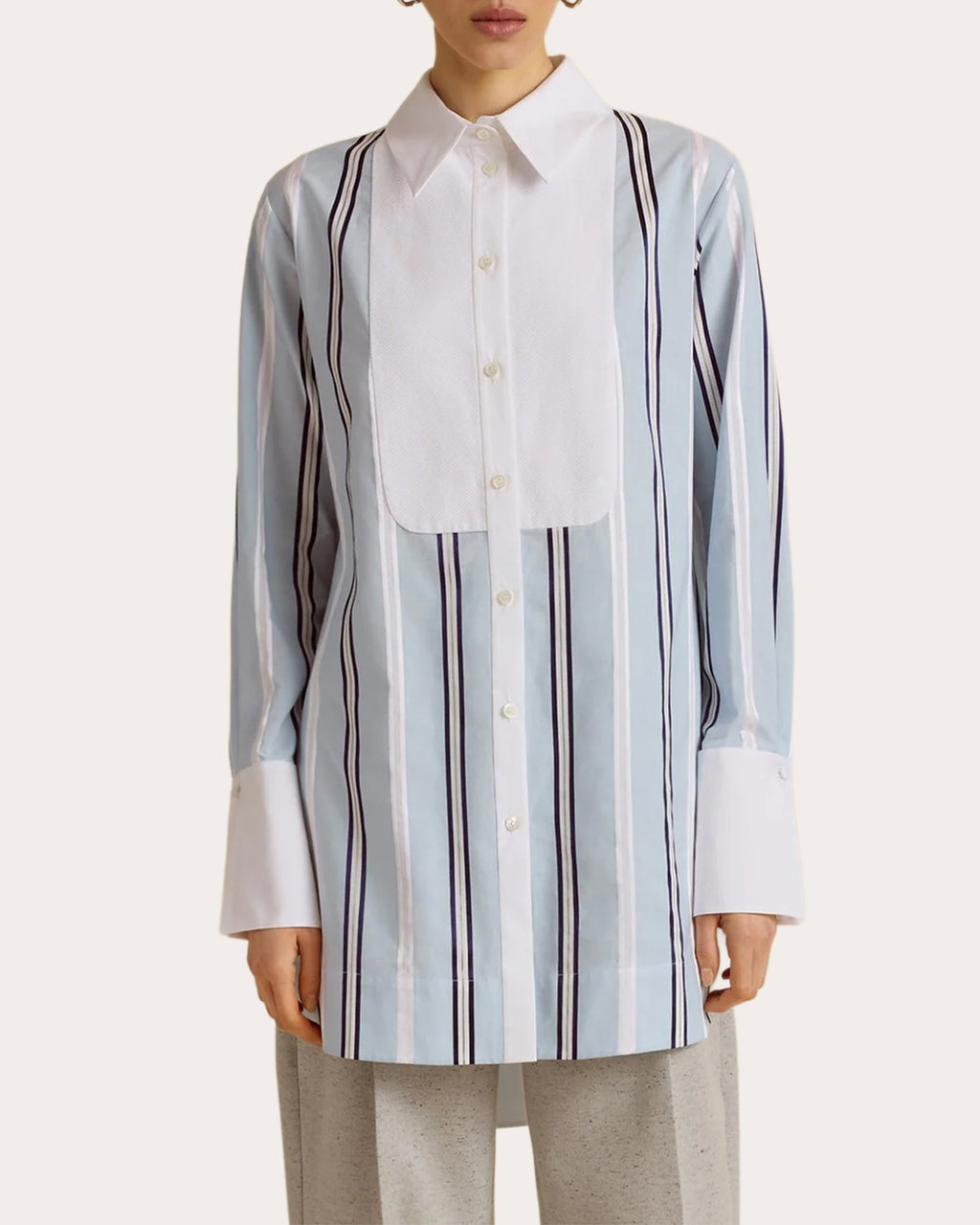Pinstripe Jacquard Slim Tuxedo Shirt