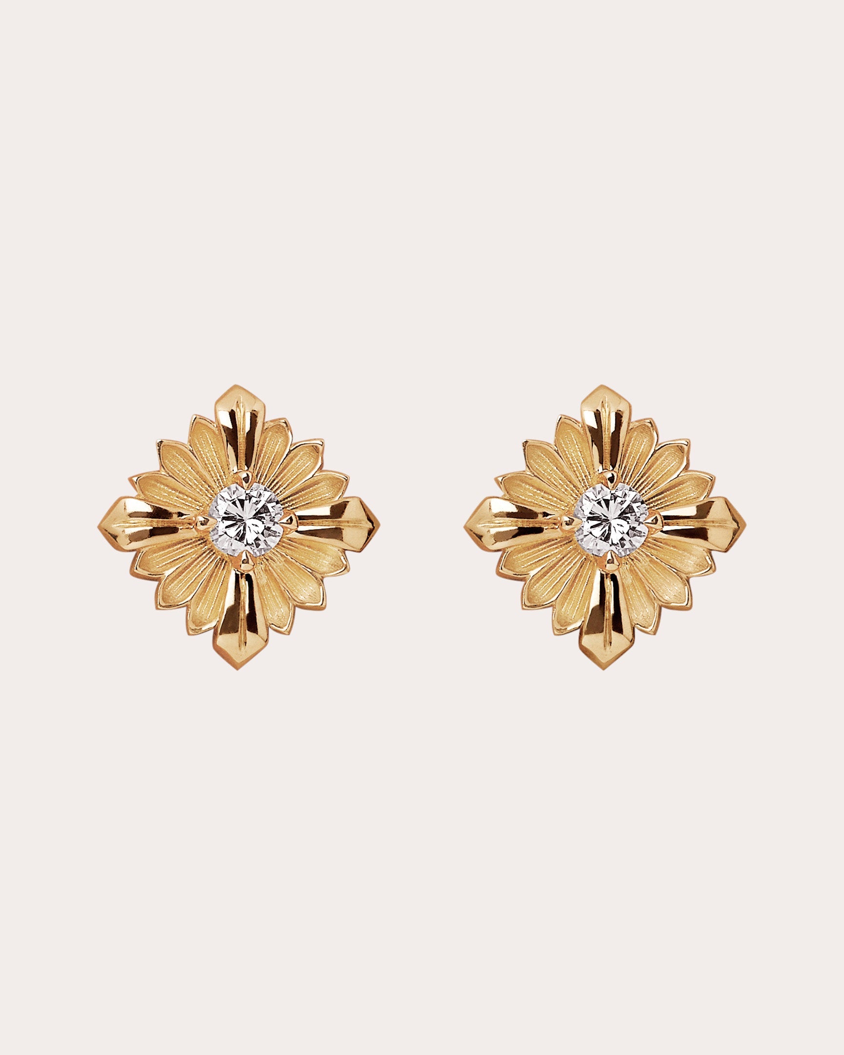 Diamond & 18k Gold Stamp Stud Earrings