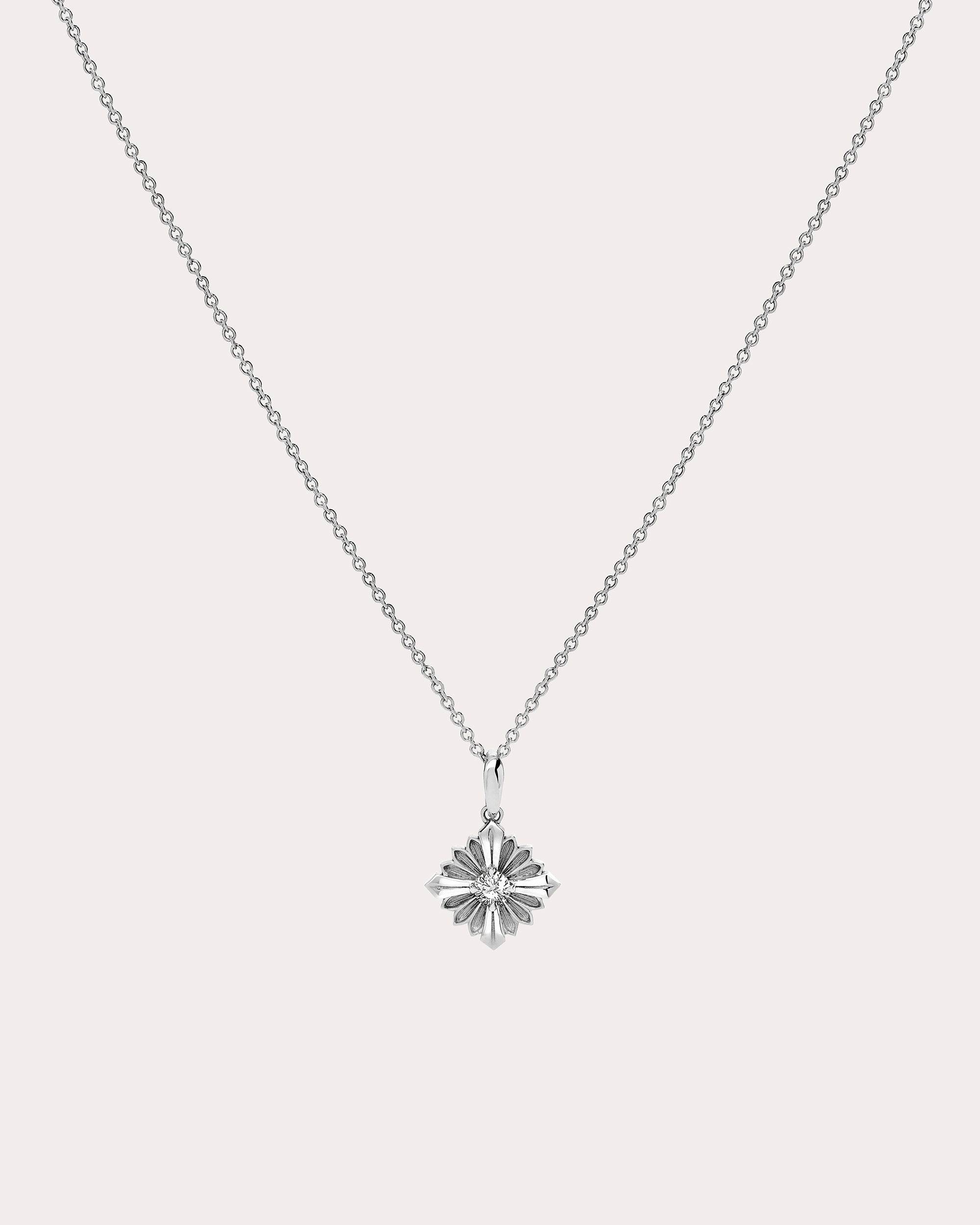 Diamond & 18k White Gold Stamp Pendant Necklace