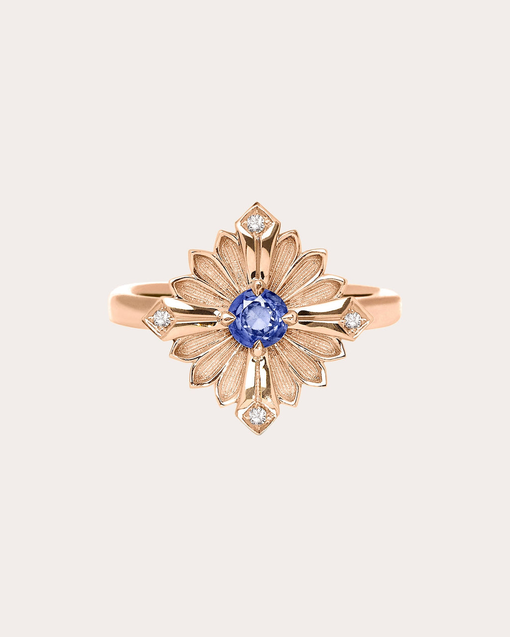 Tanzanite & Diamond 18k Rose Gold Large Stamp Ring