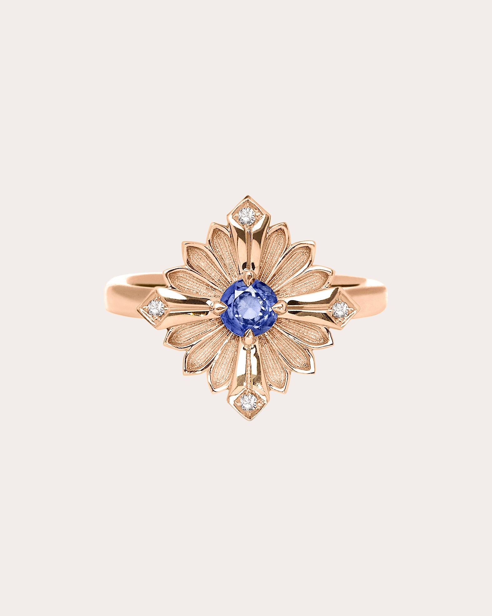 Tanzanite & Diamond 18k Rose Gold Large Stamp Ring