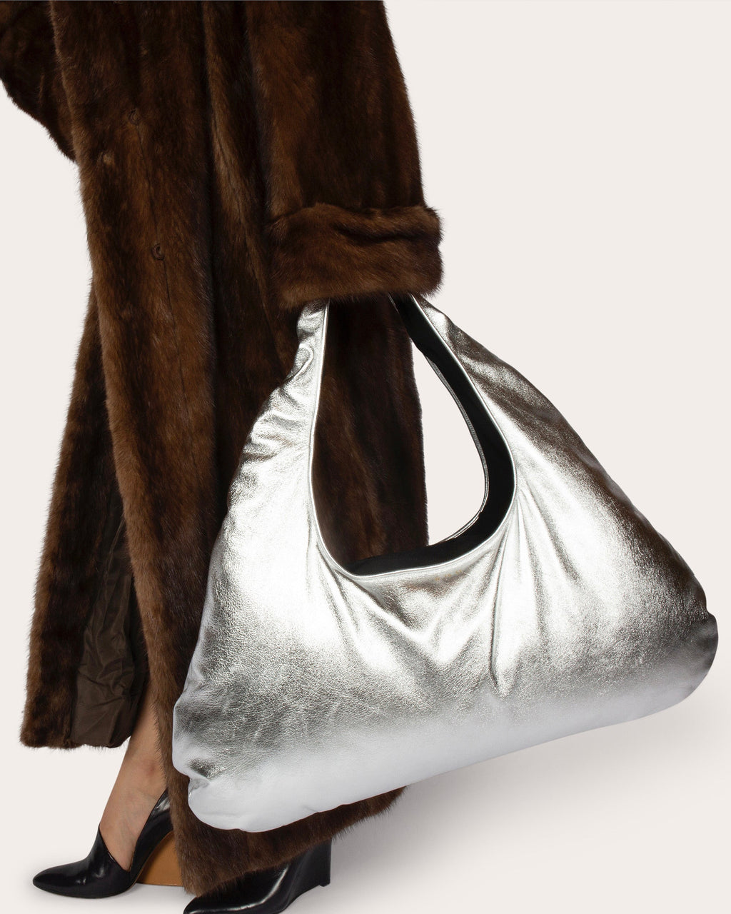 Large Cloud Metallic Leather Shoulder Bag