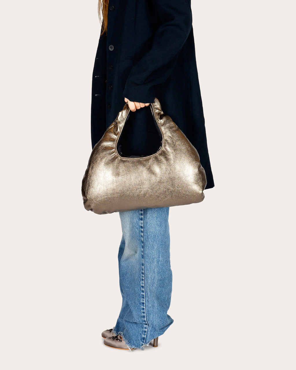 Medium Cloud Metallic Leather Shoulder Bag