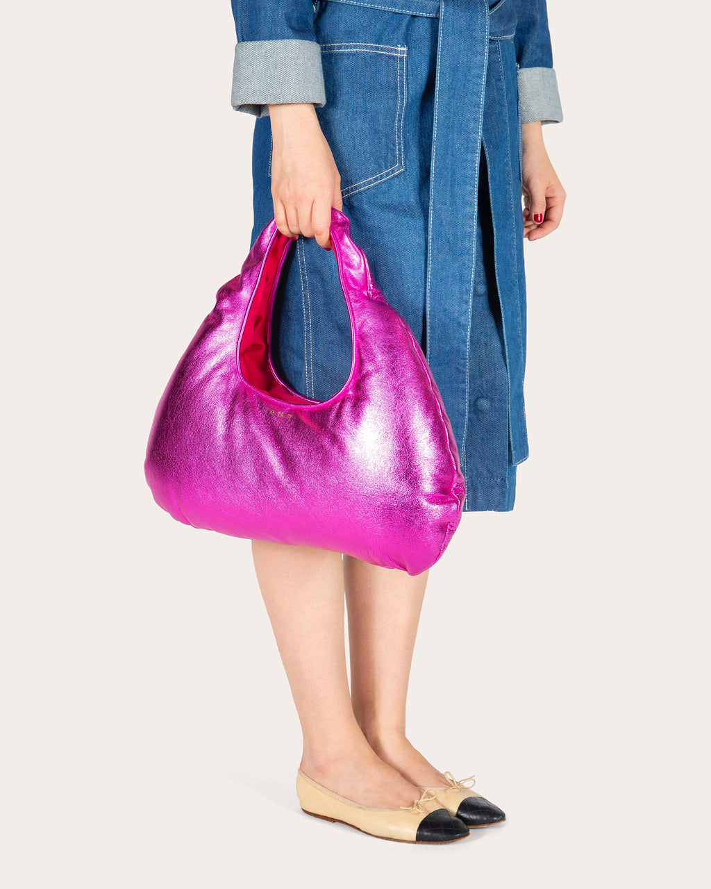 Medium Cloud Metallic Leather Shoulder Bag