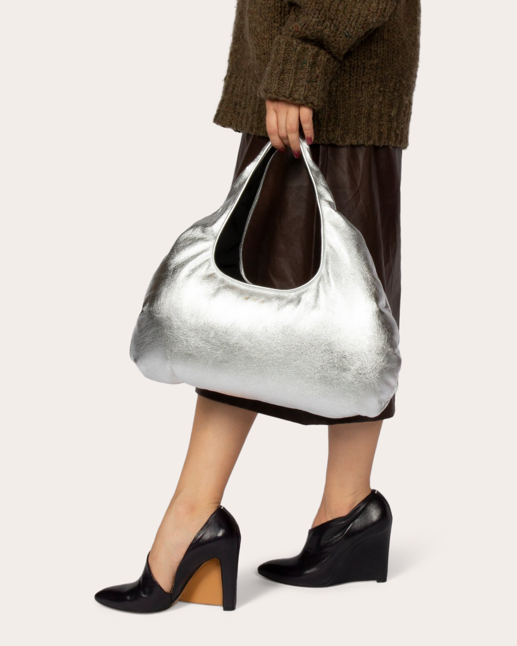 Medium Cloud Metallic Leather Shoulder Bag