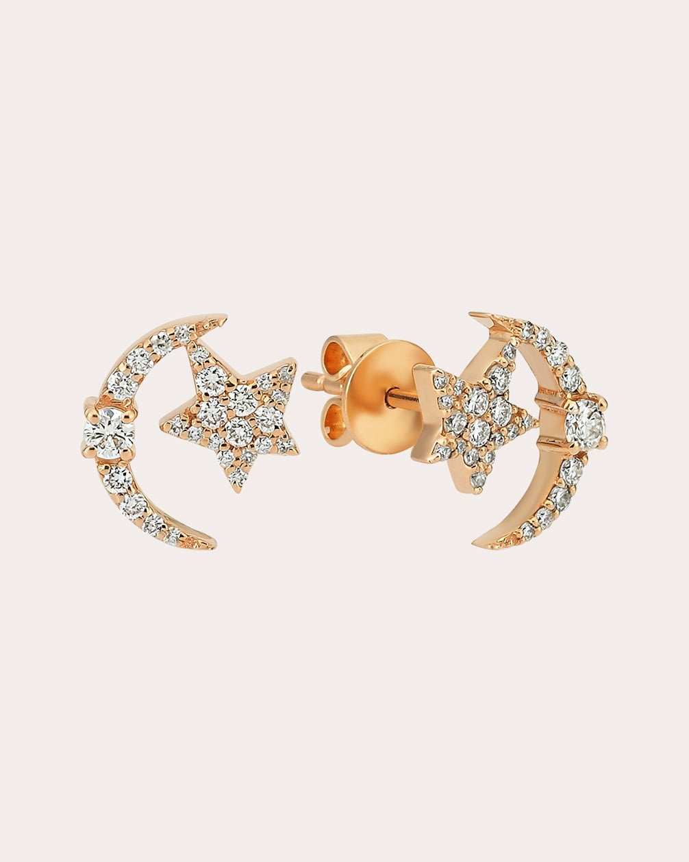 Diamond Moon & Star Stud Earrings