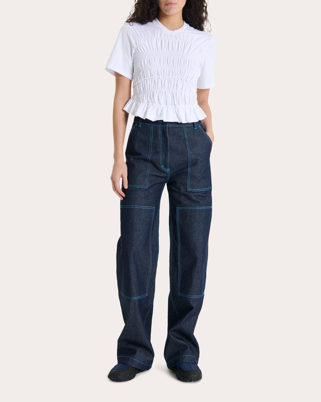 Oasis Smocked Stretch-Cotton Top