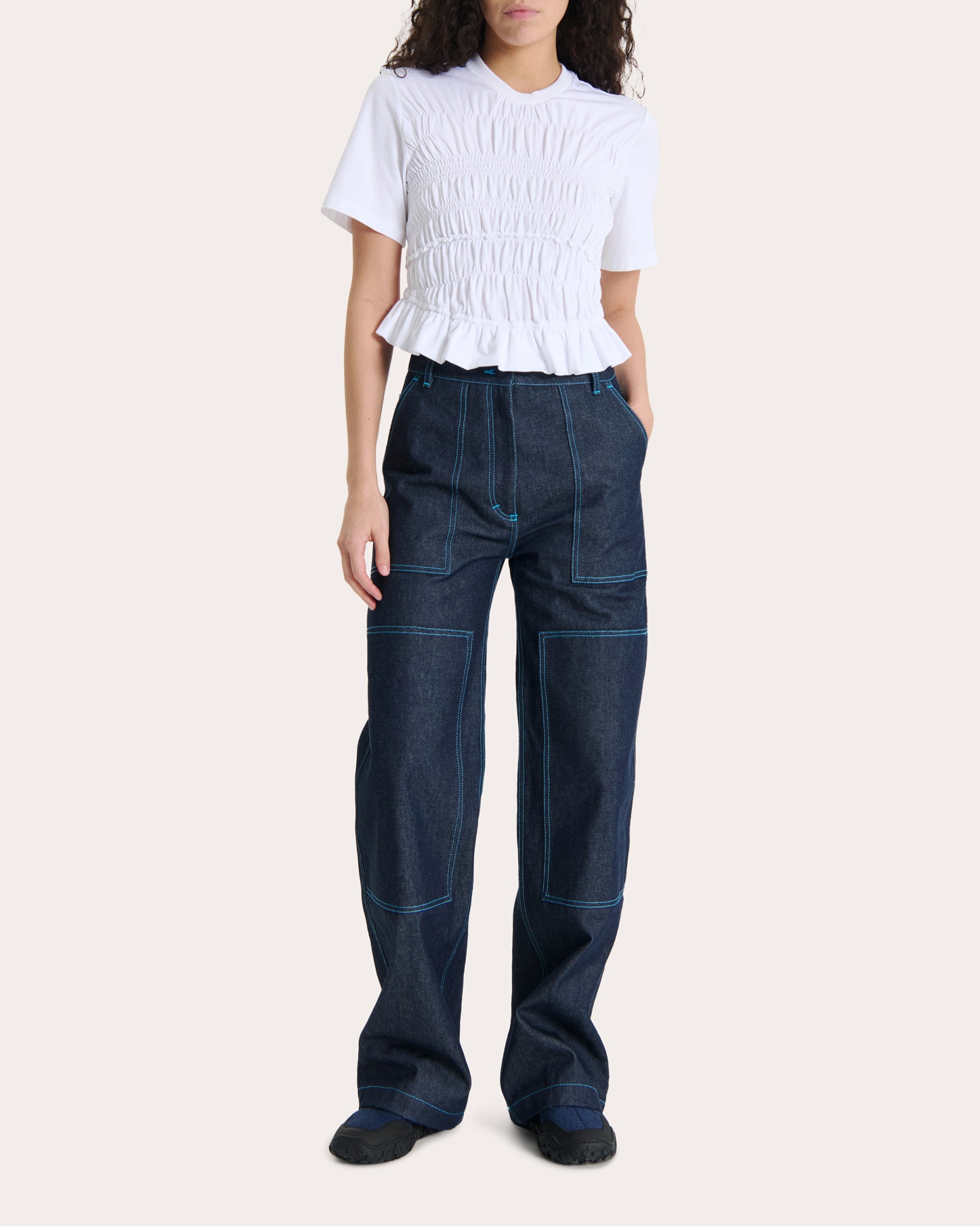 Oasis Smocked Stretch-Cotton Top