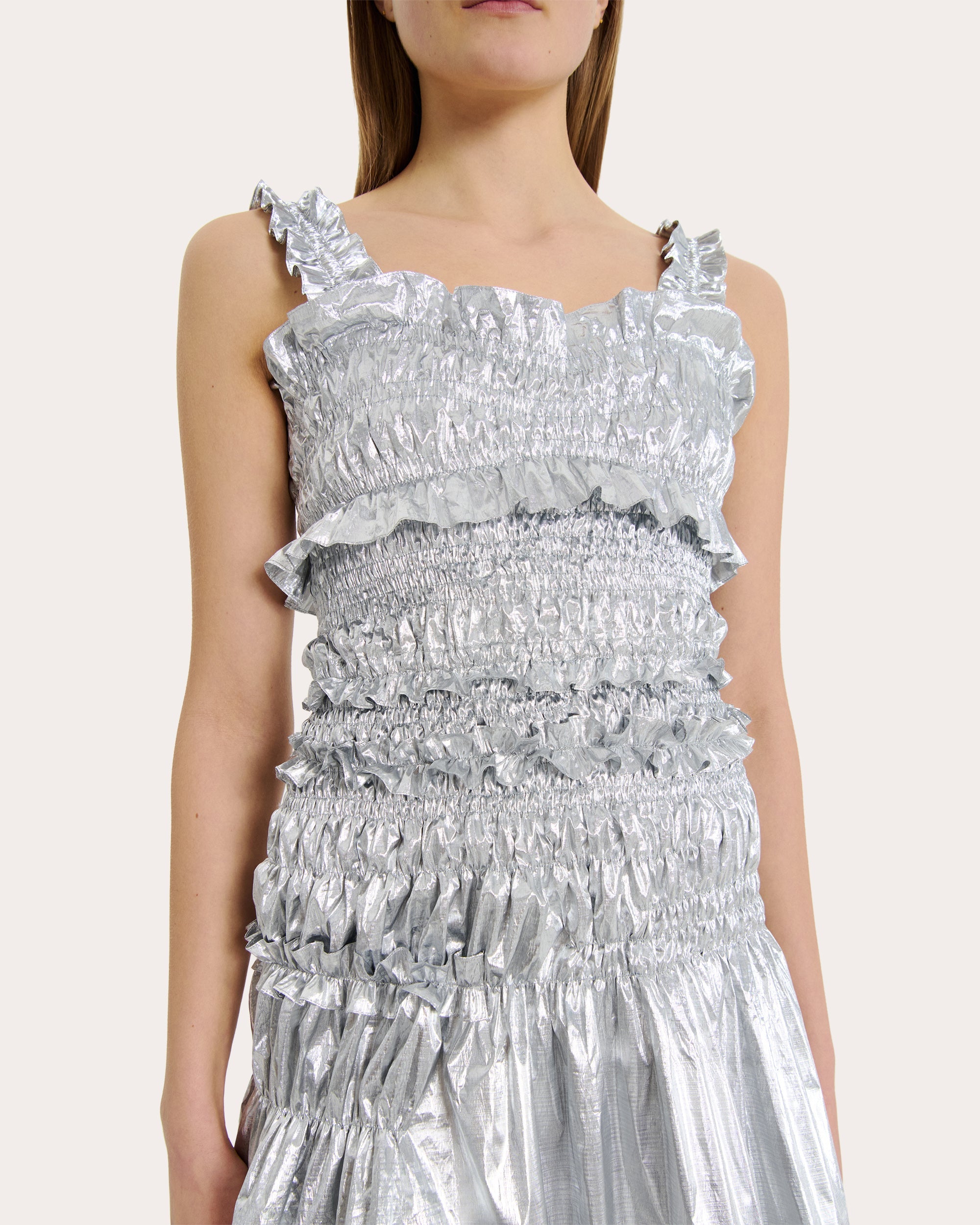 Oona Ruffled Metallic-Taffeta Mini Dress