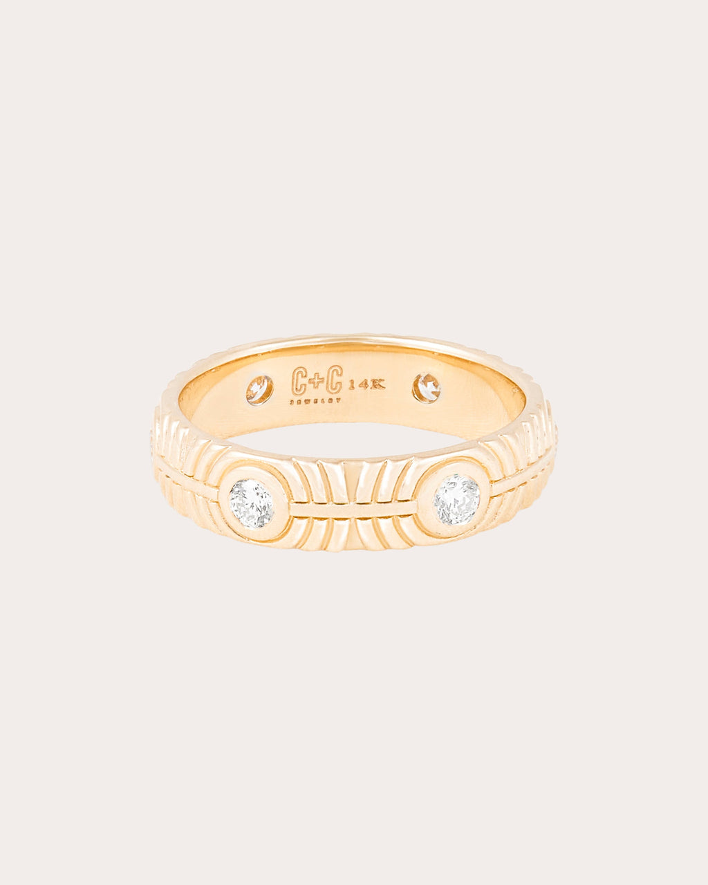 Diamond & 14k Gold Revel Ribbed Stackable Ring