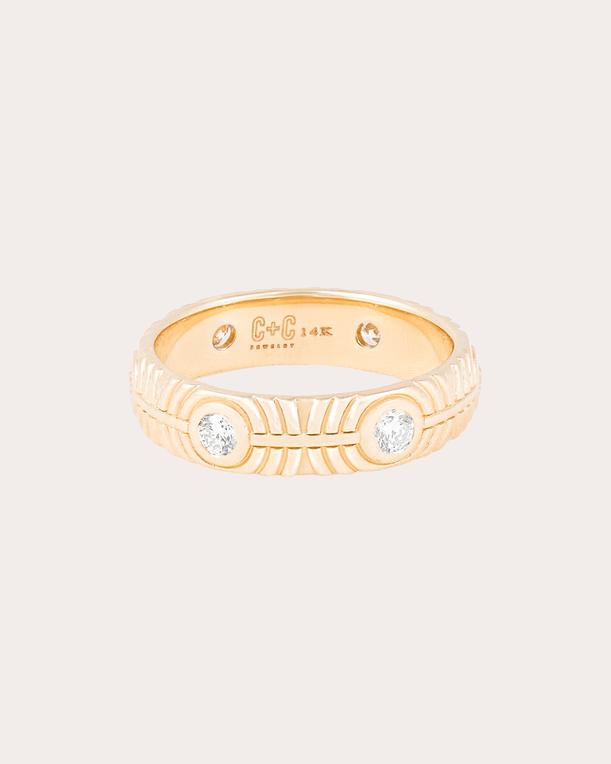 Diamond & 14k Gold Revel Ribbed Stackable Ring