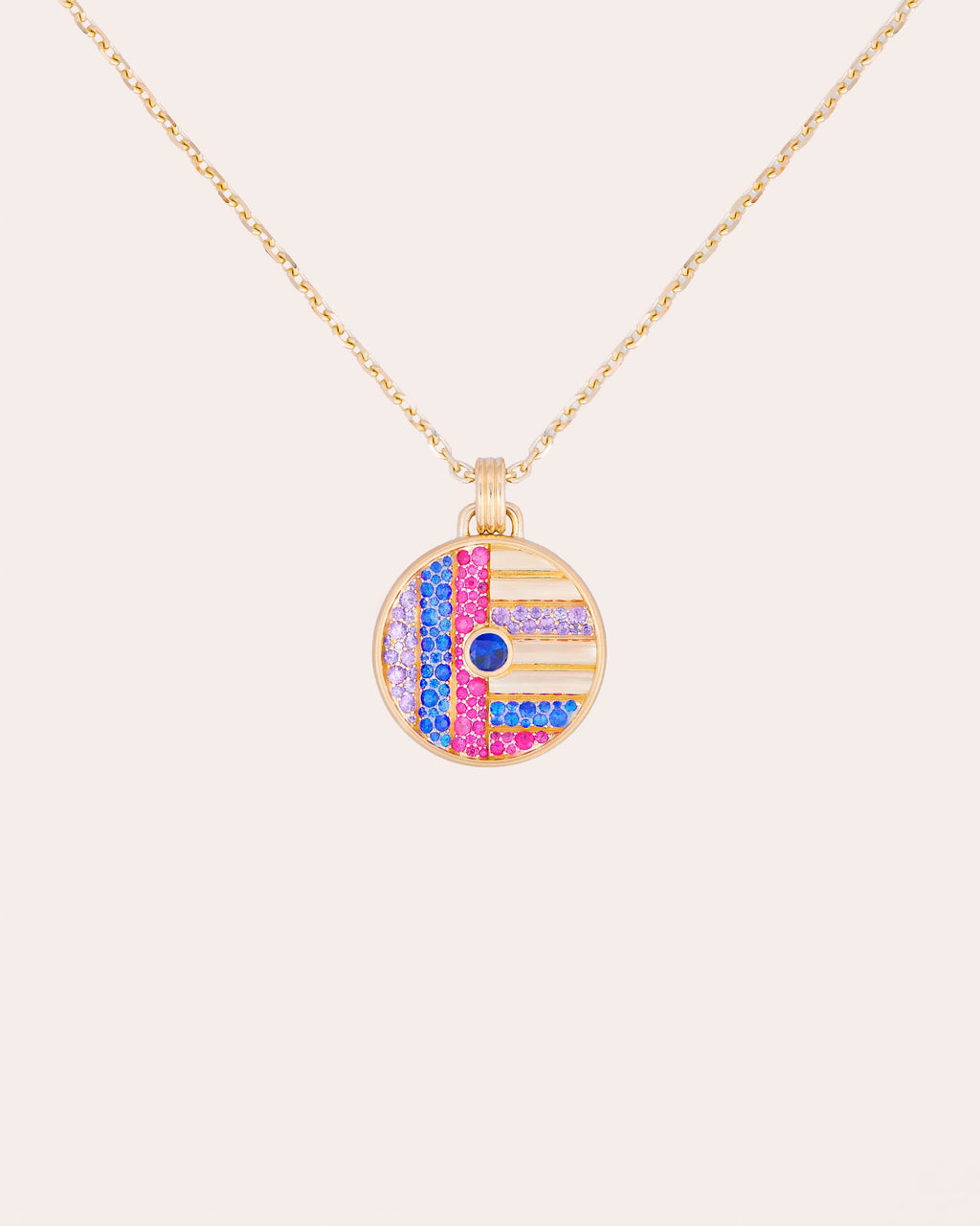 Amethyst & Sapphire Found Large Disc Necklace