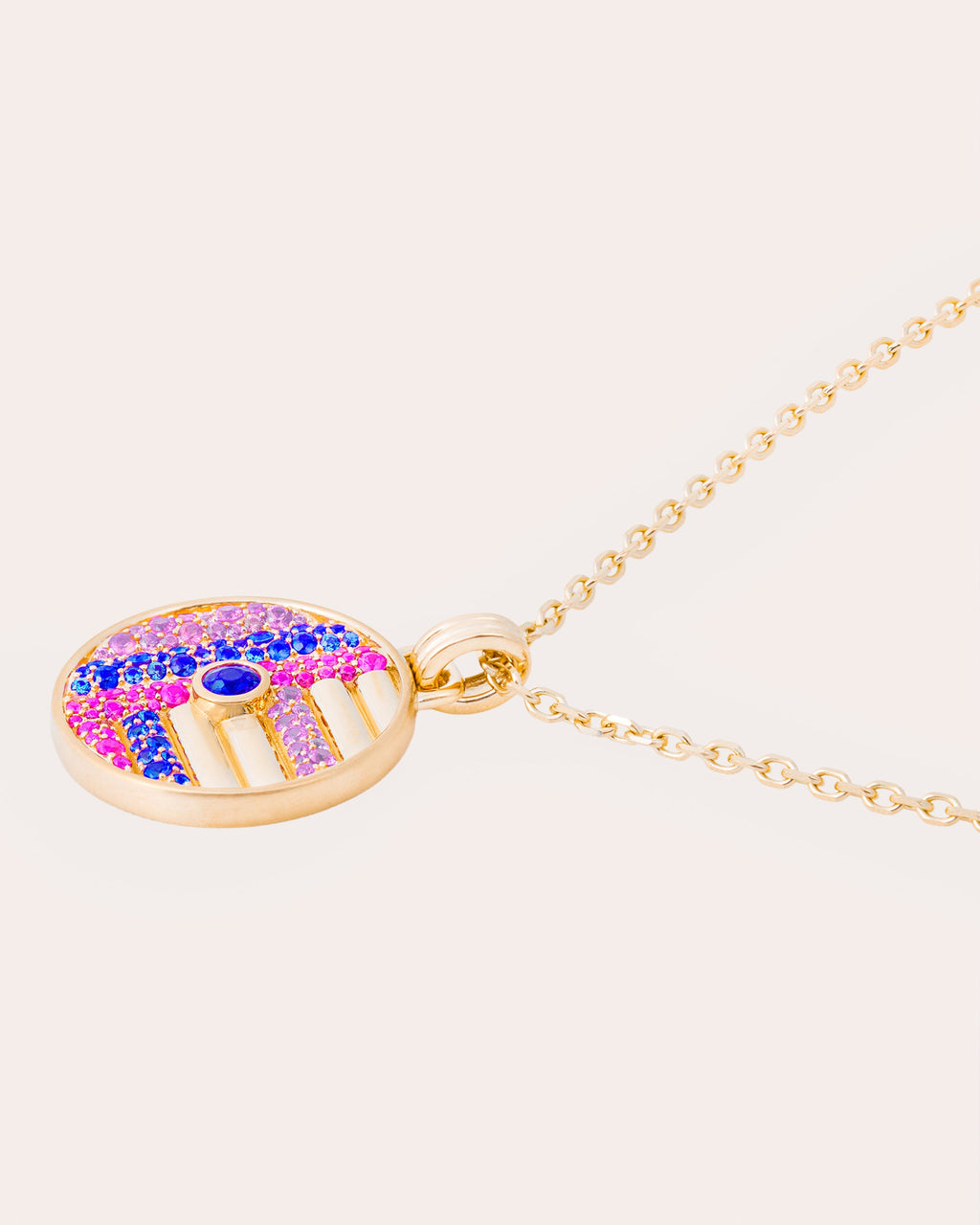 Amethyst & Sapphire Found Large Disc Necklace