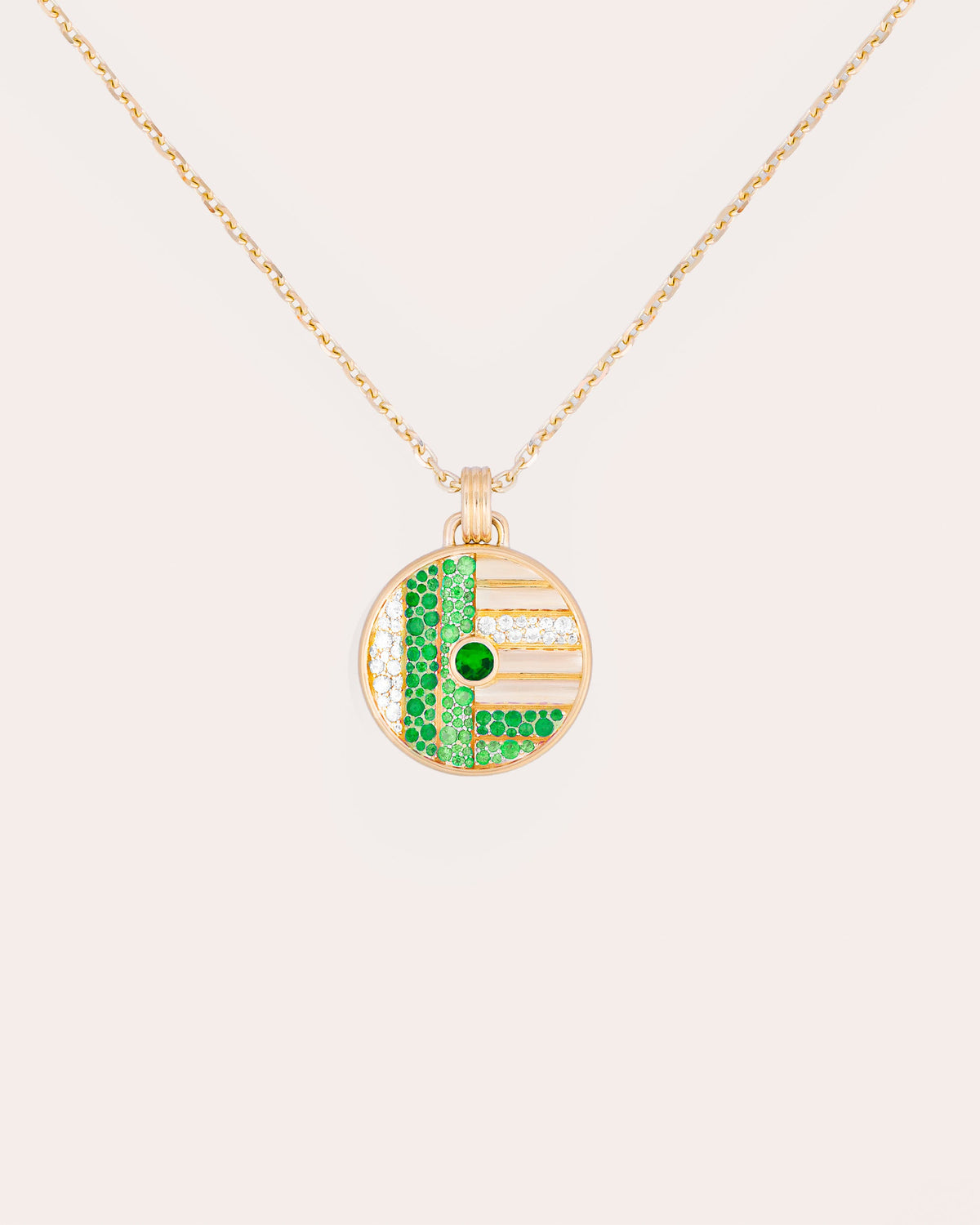 Diamond & Tsavorite Found Large Disc Necklace