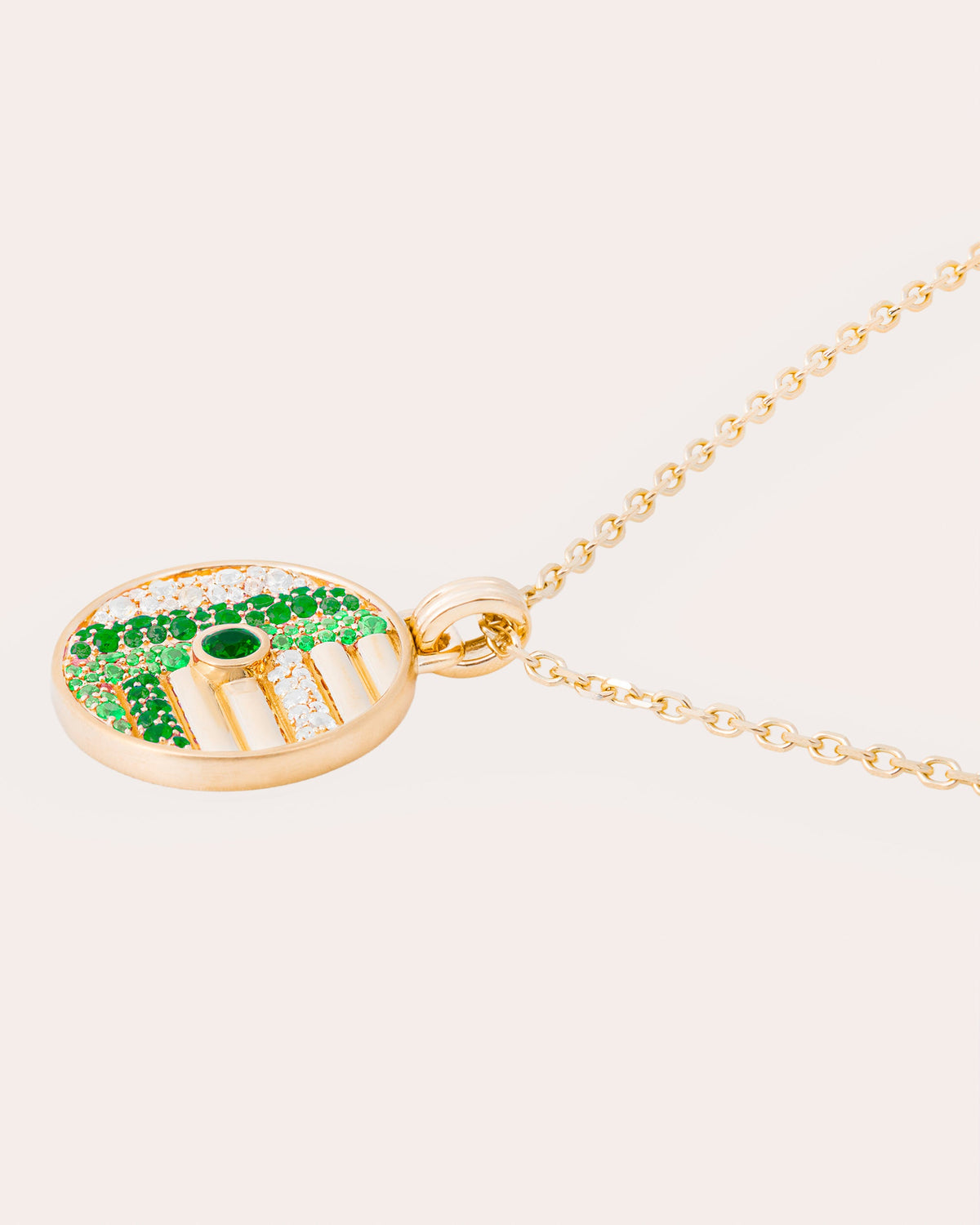Diamond & Tsavorite Found Large Disc Necklace