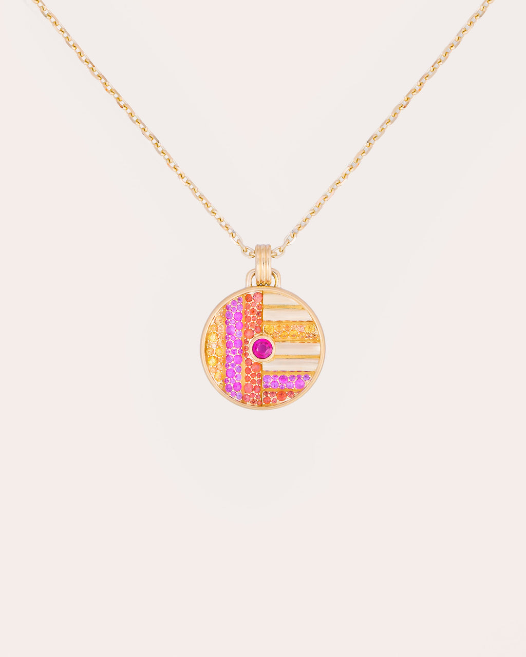 Multicolor Sapphire Found Large Disc Necklace