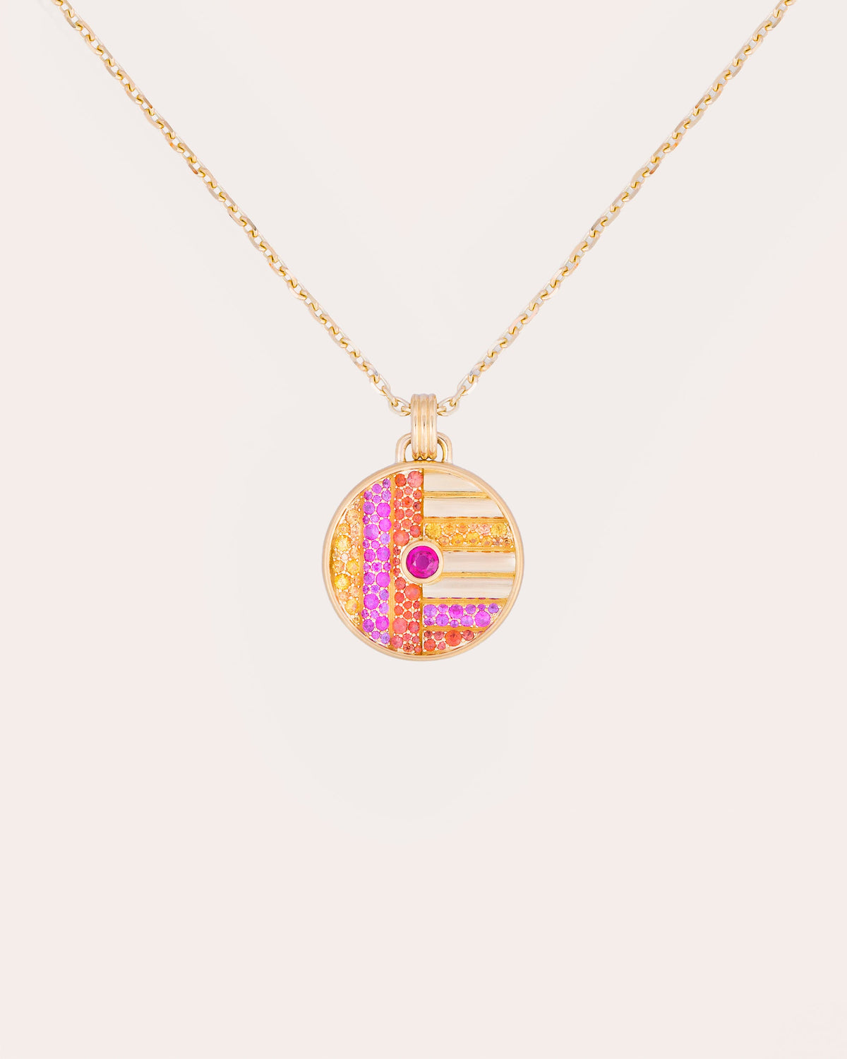 Multicolor Sapphire Found Large Disc Necklace