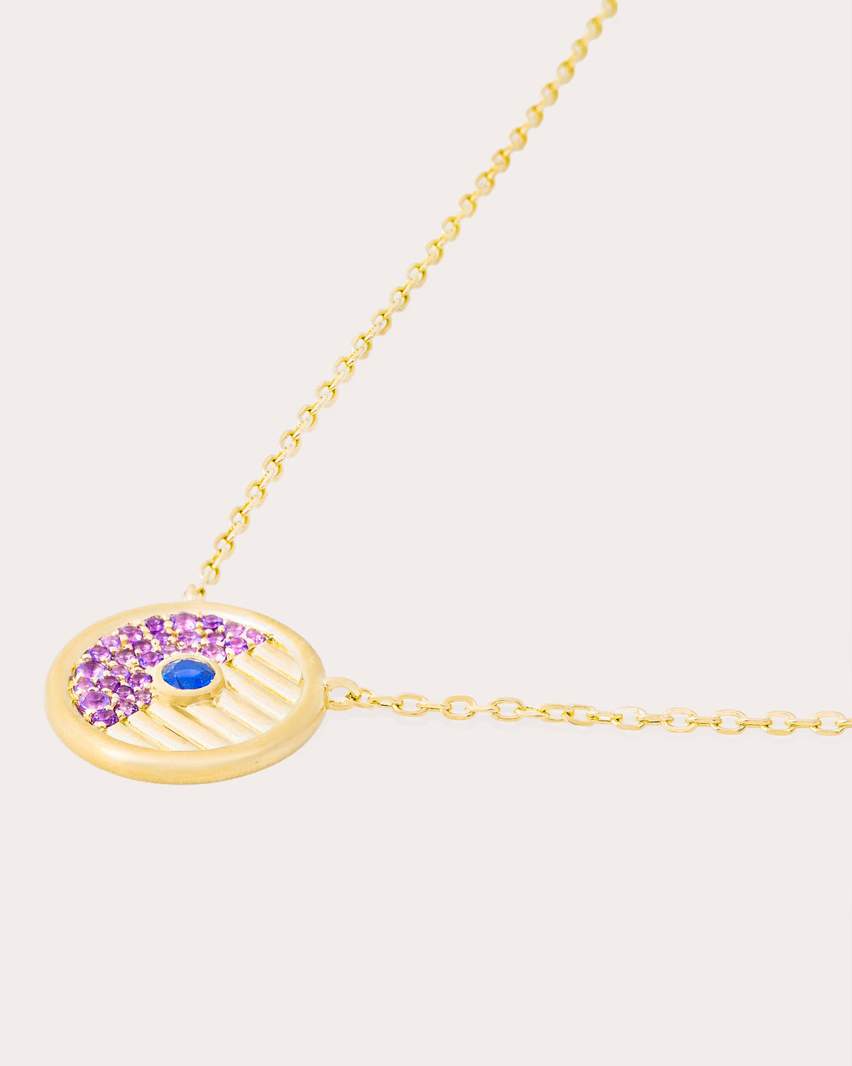 Amethyst & Sapphire Found Small Disc Necklace