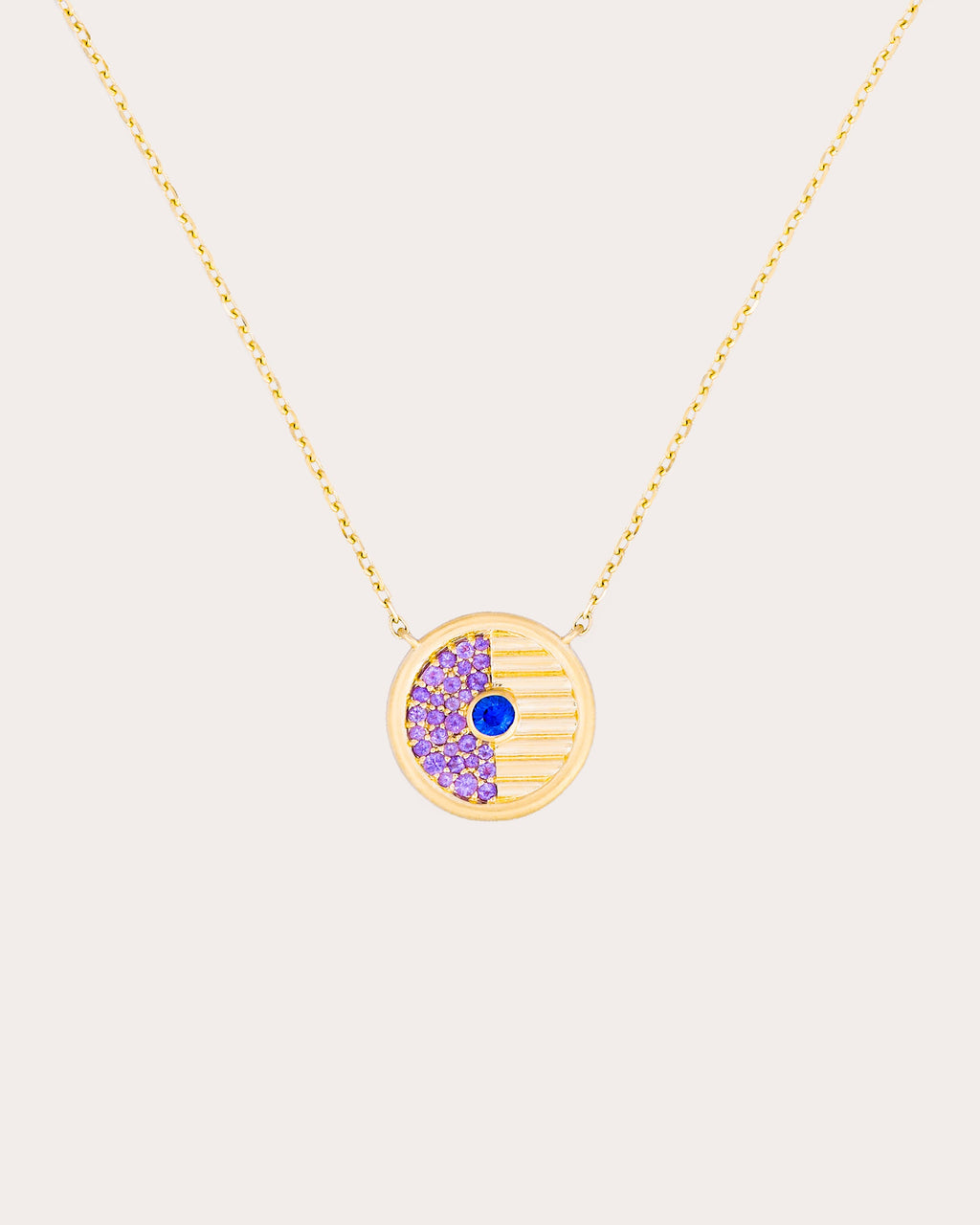 Amethyst & Sapphire Found Small Disc Necklace