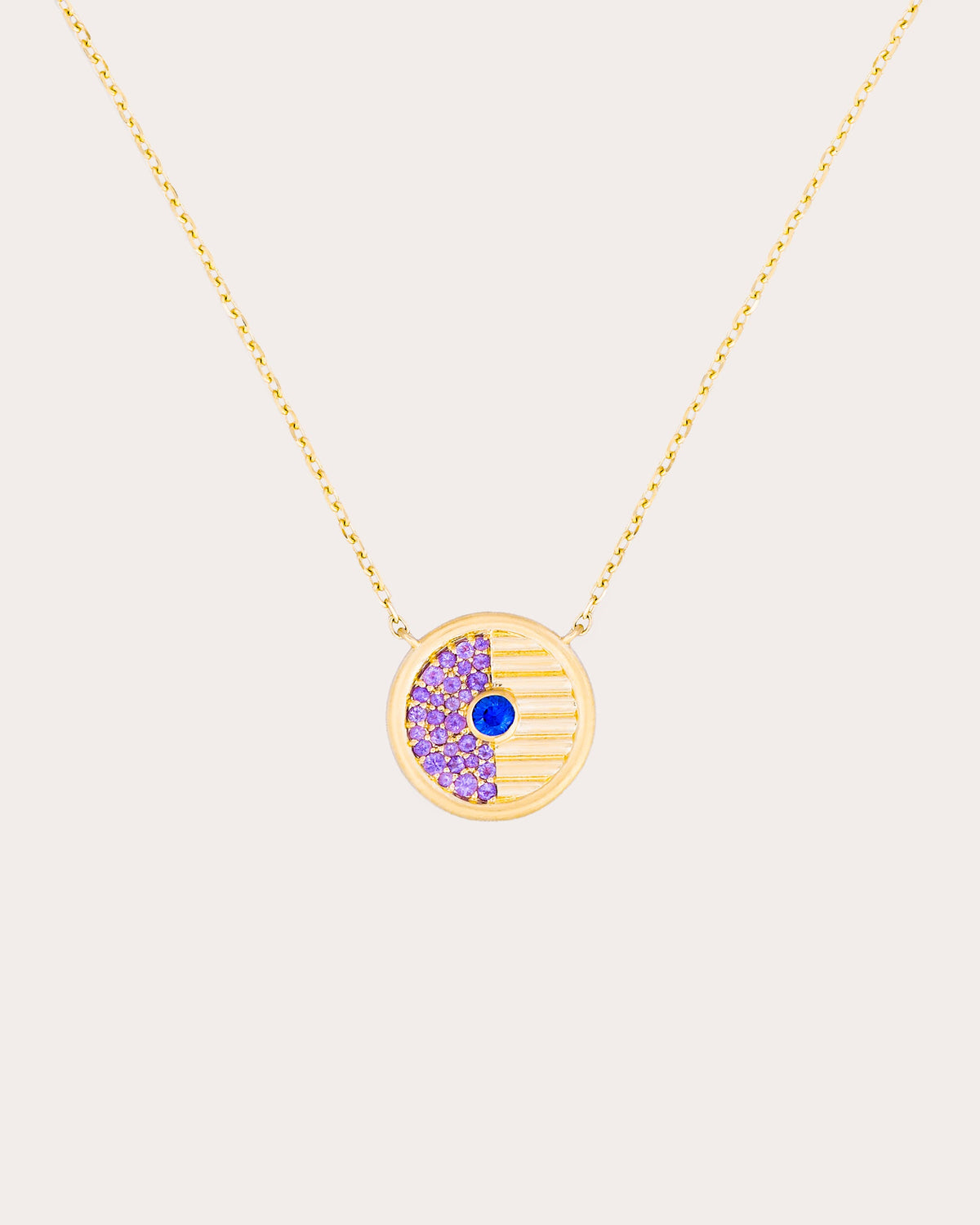 Amethyst & Sapphire Found Small Disc Necklace