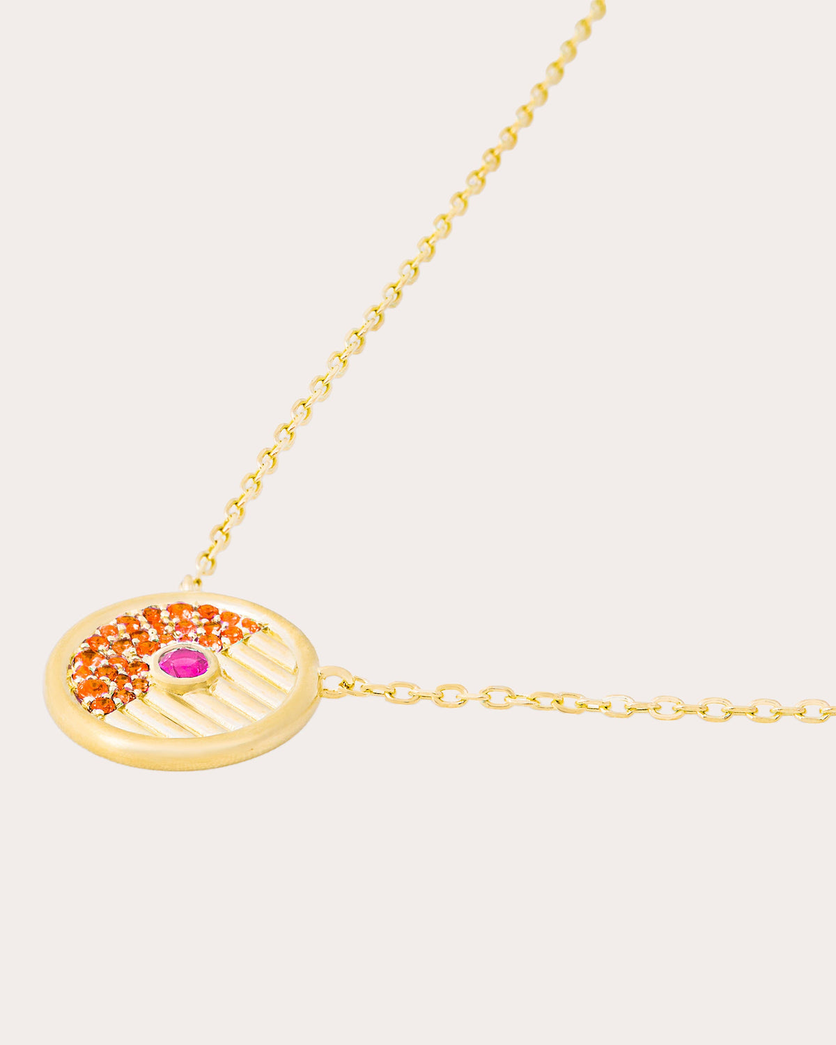 Pink & Orange Sapphire Found Small Disc Necklace