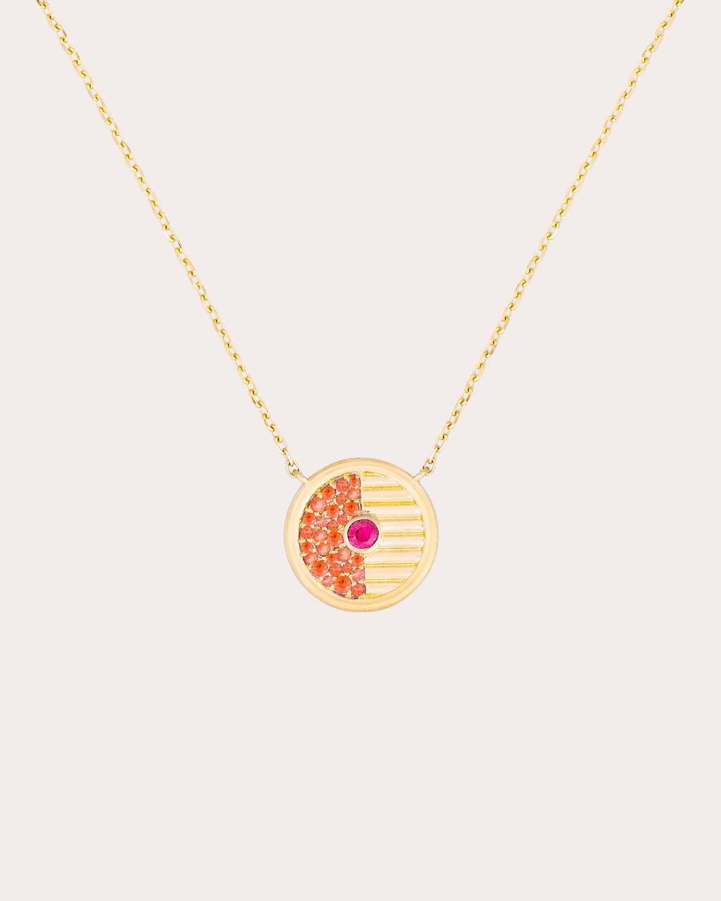 Pink & Orange Sapphire Found Small Disc Necklace