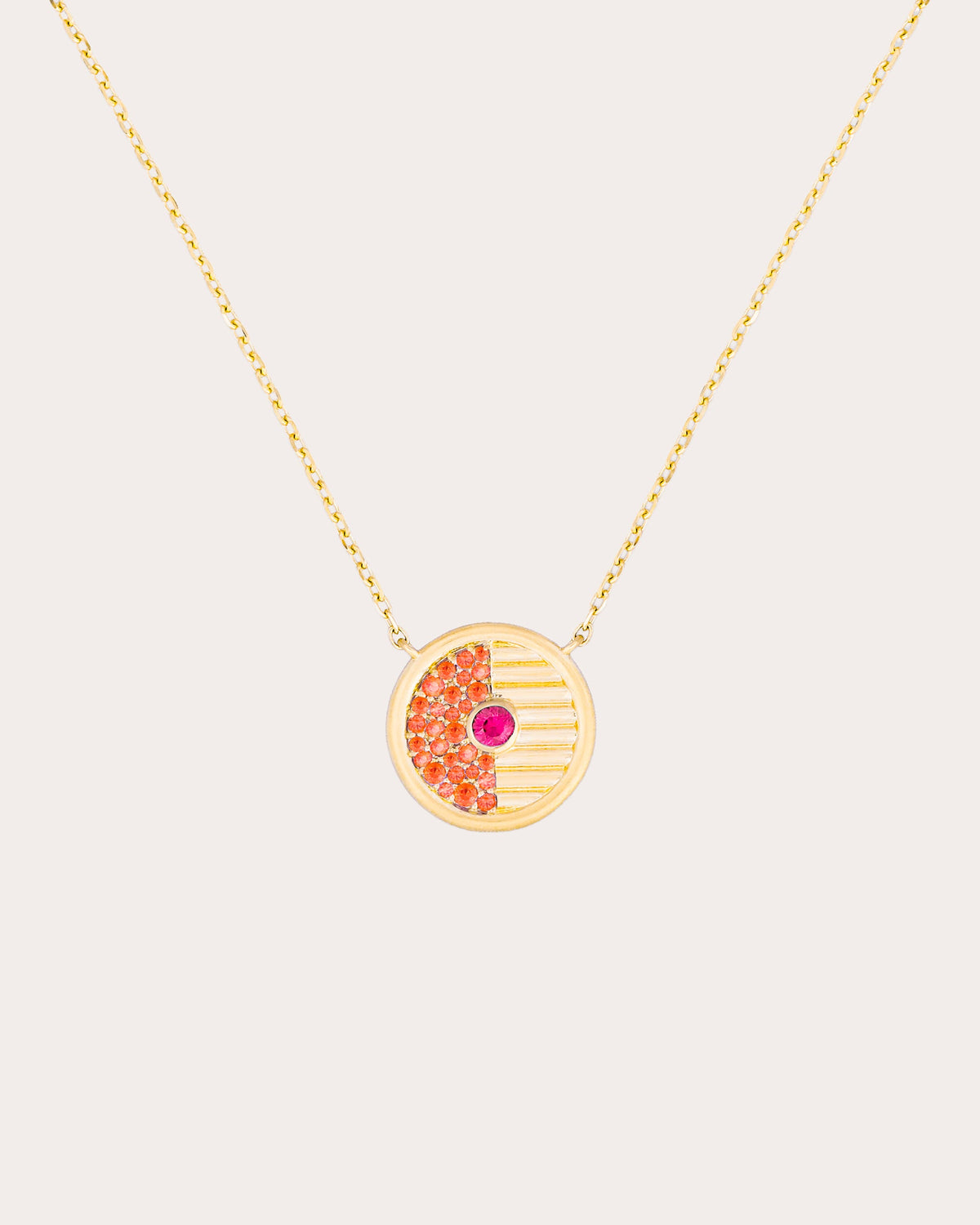 Pink & Orange Sapphire Found Small Disc Necklace