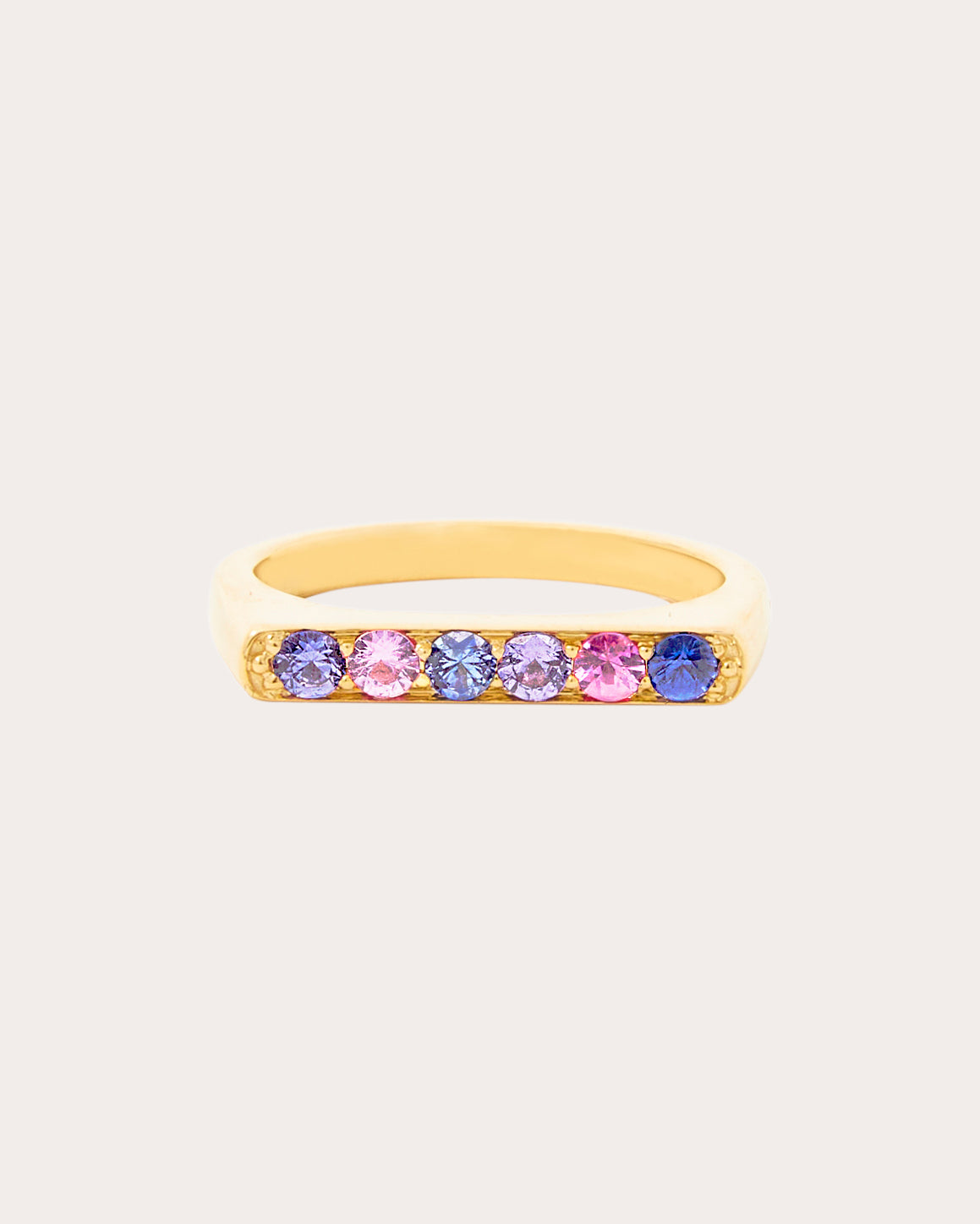 Sapphire & 14k Gold Edge Straight Stackable Ring