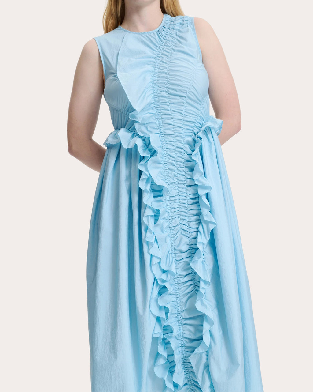 Ole Gathered Ruffled Taffeta Midi Dress