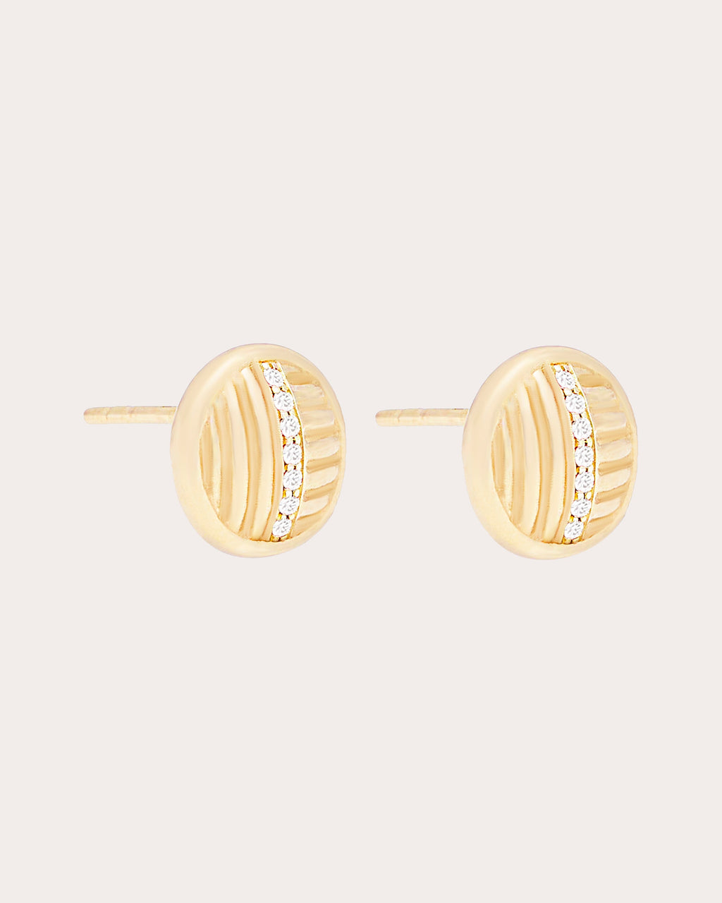 Diamond & 14k Gold Found Ribbed Stud Earrings