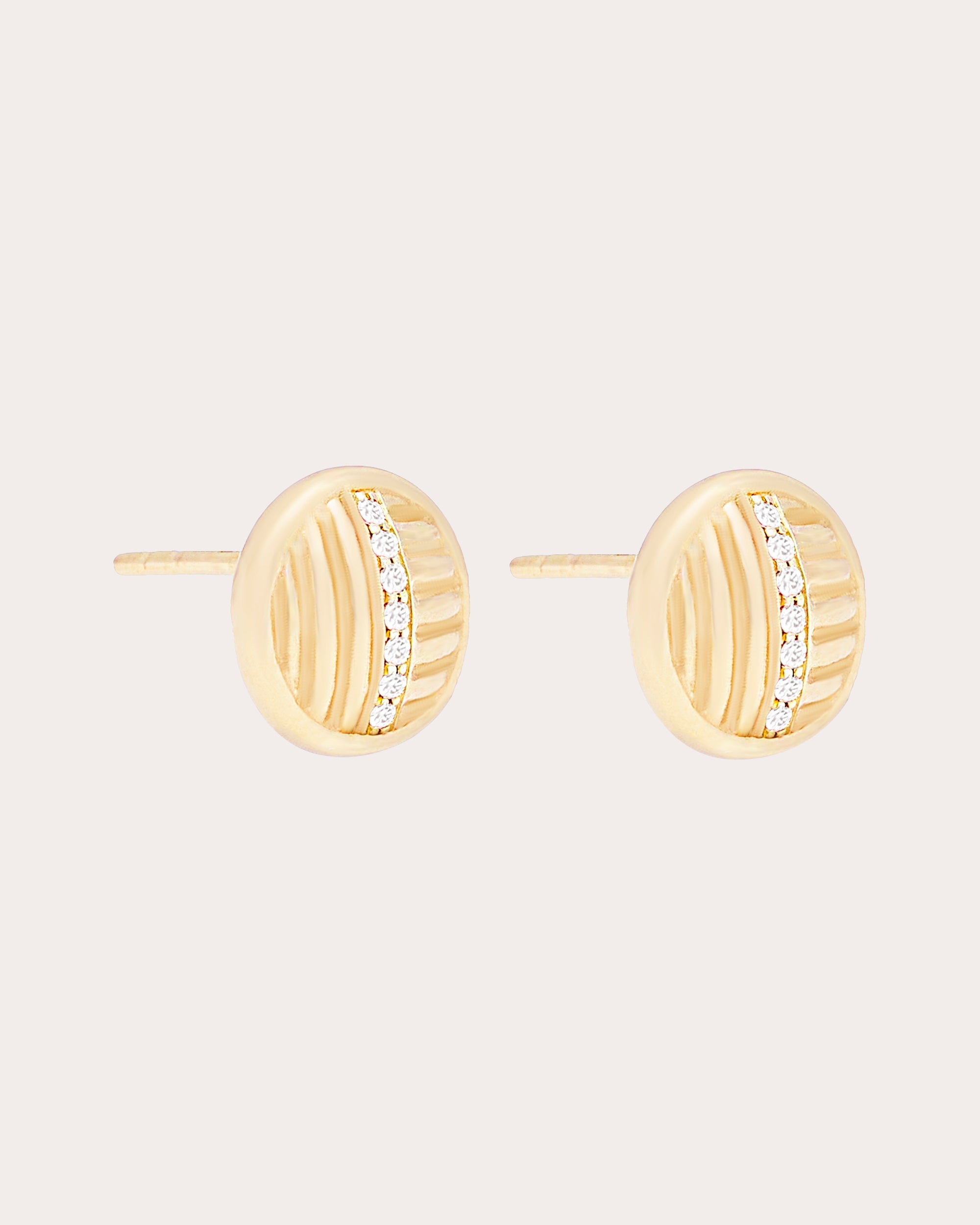 Diamond & 14k Gold Found Ribbed Stud Earrings