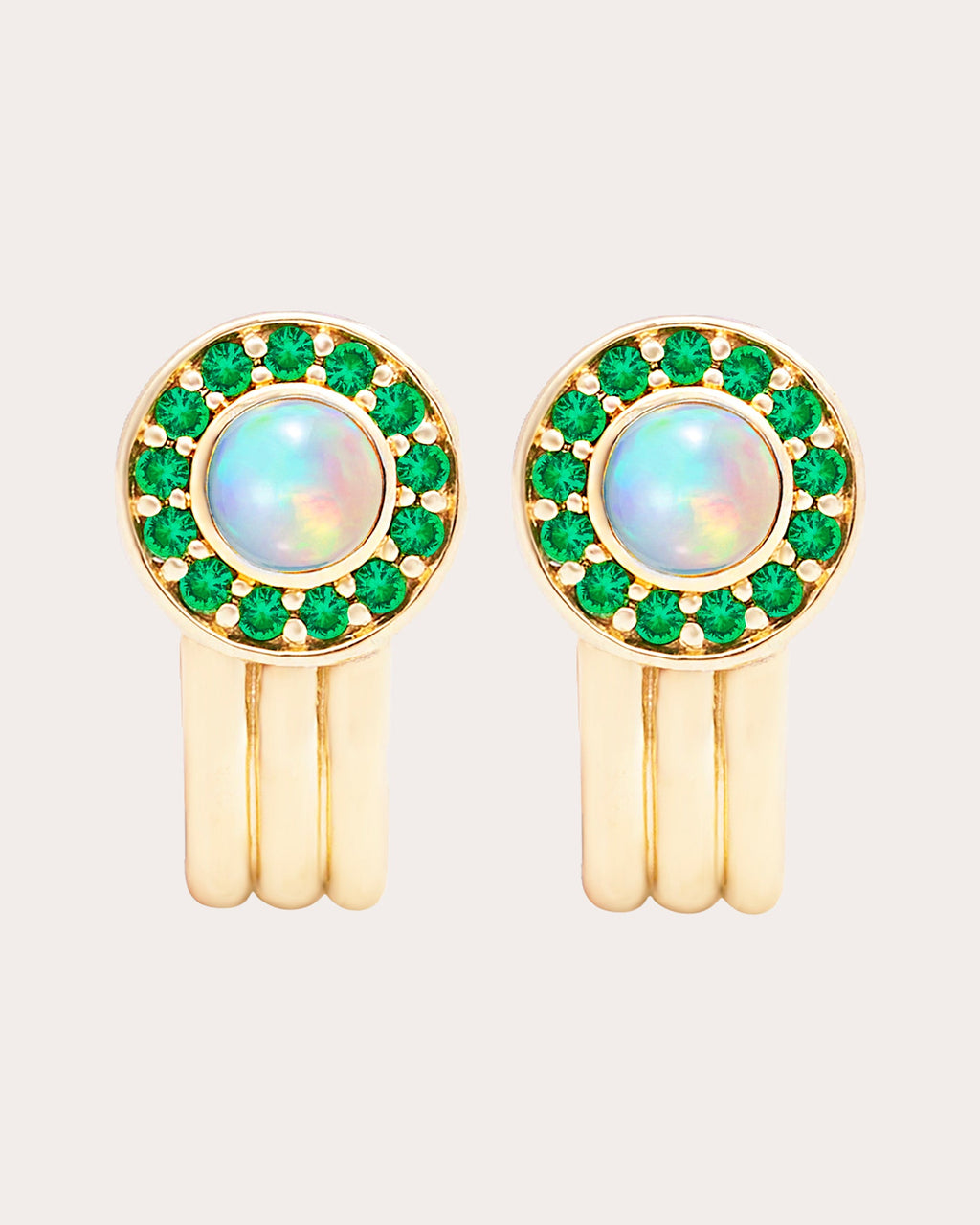 Opal & Tsavorite 14k Gold Found Hoop Earrings