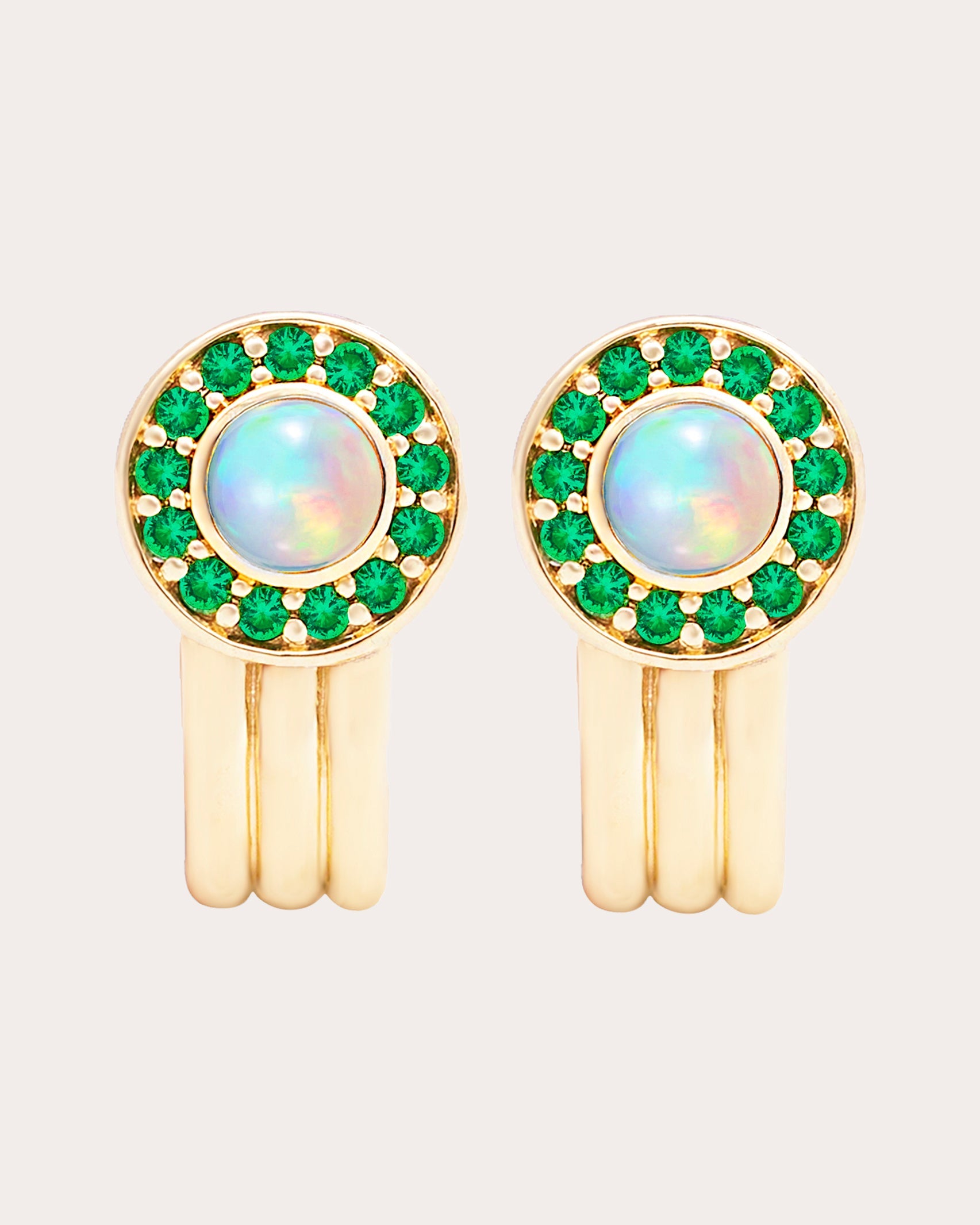 Opal & Tsavorite 14k Gold Found Hoop Earrings