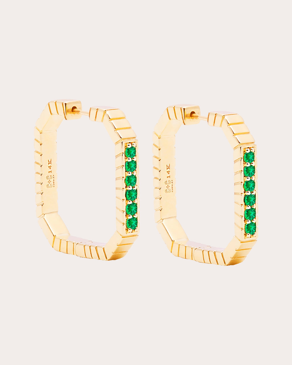Emerald & 14k Gold Large Spark Hoop Earrings