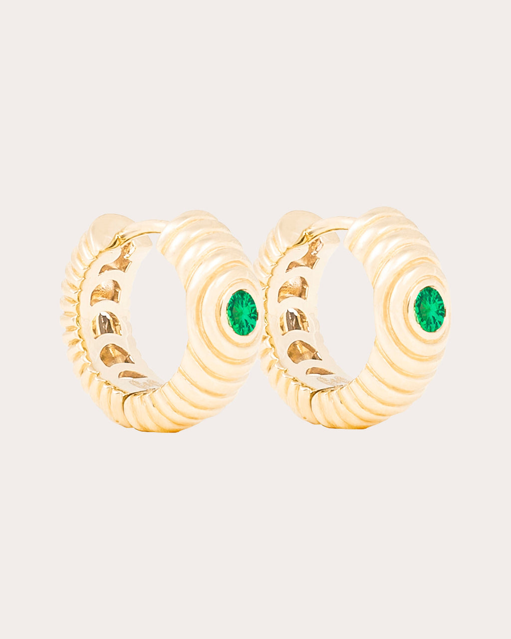 Tsavorite & 14k Gold Revel Ribbed Hoop Earrings