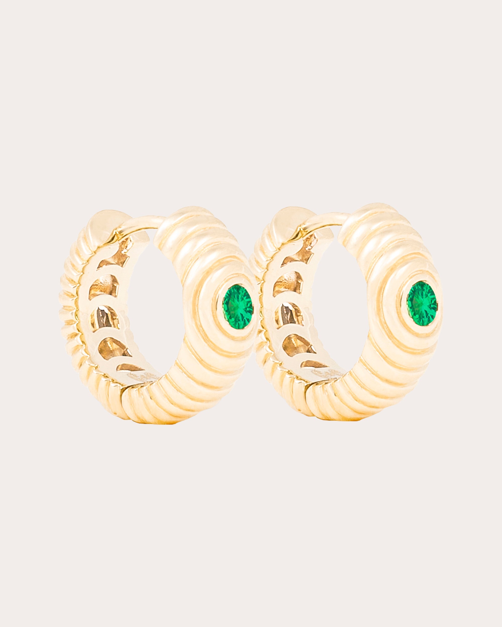Tsavorite & 14k Gold Revel Ribbed Hoop Earrings